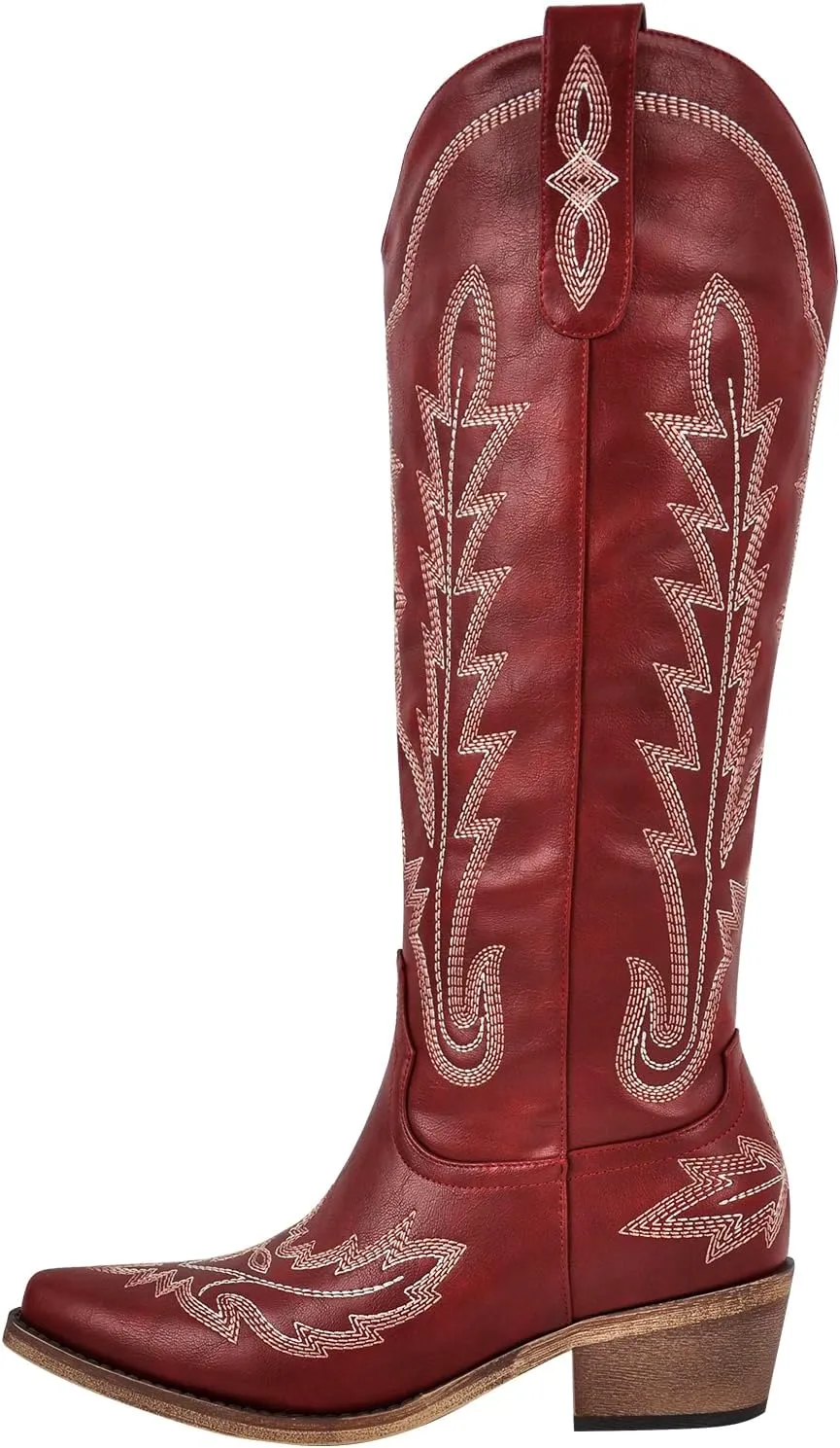 sexytag Cowboy Boots for Women Knee High Cowgirl Boots Wide Calf Embroidered Western Boots