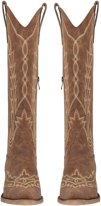 sexytag Cowboy Boots for Women Knee High Cowgirl Boots Wide Calf Embroidered Western Boots