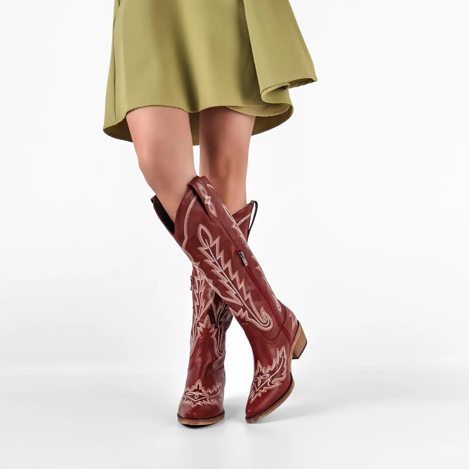 sexytag Cowboy Boots for Women Knee High Cowgirl Boots Wide Calf Embroidered Western Boots