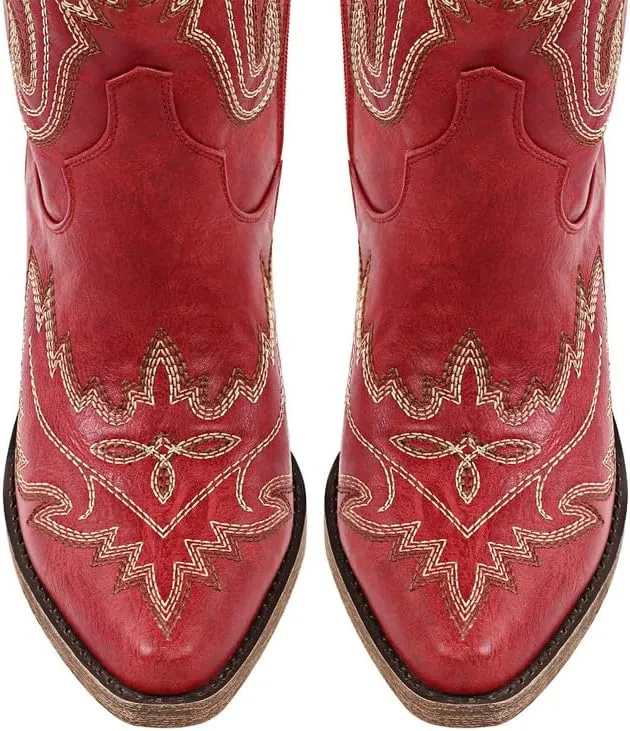 sexytag Cowgirl Boots Thigh High Wide Calf Embroidered Western Cowboy Boots