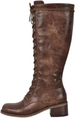 sexytag Women's Knee High Boots Lace up Riding Combat Wide Calf Boots
