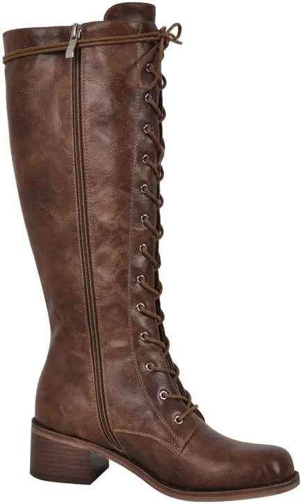 sexytag Women's Knee High Boots Lace up Riding Combat Wide Calf Boots