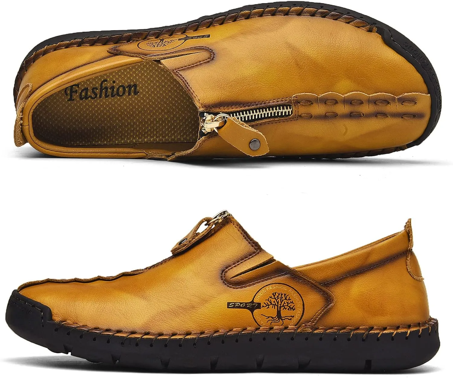 Shaire Men's Casual Leather Slip on Shoes, Breathable Comfortable Walking Shoes for Men