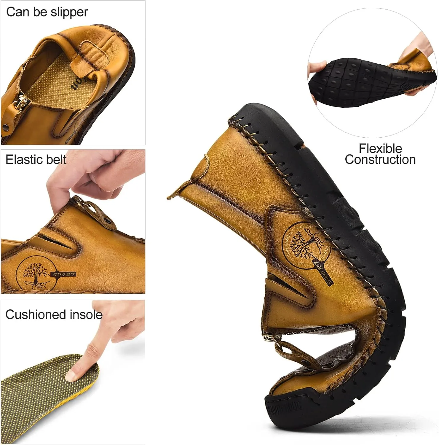 Shaire Men's Casual Leather Slip on Shoes, Breathable Comfortable Walking Shoes for Men