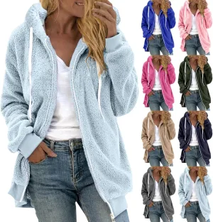 Sherpa Fleece Jacket Women Cute Plus Size Zip Up Hooded Fuzzy Teddy Coat Casual Warm Winter Shearling Coats 2024