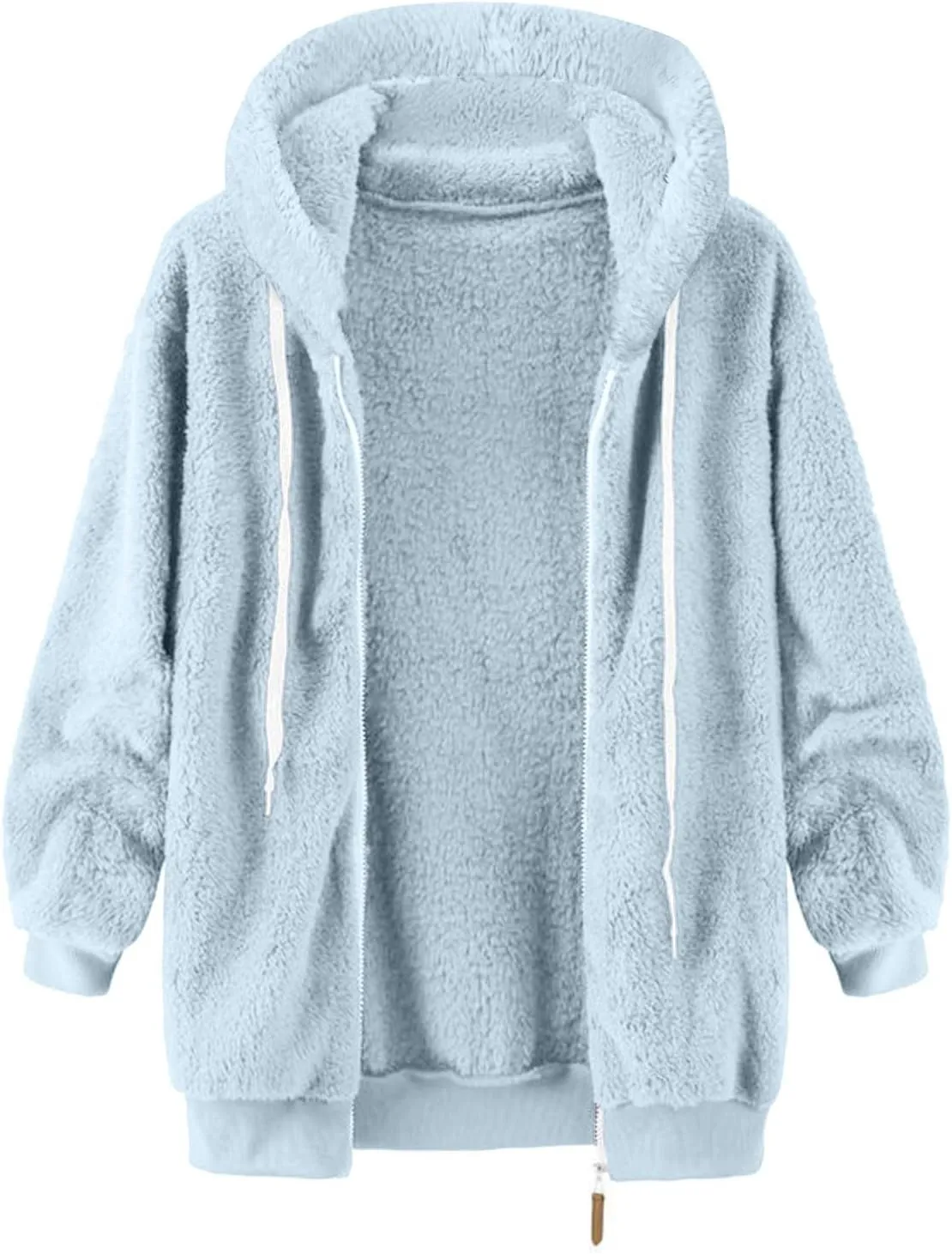 Sherpa Fleece Jacket Women Cute Plus Size Zip Up Hooded Fuzzy Teddy Coat Casual Warm Winter Shearling Coats 2024