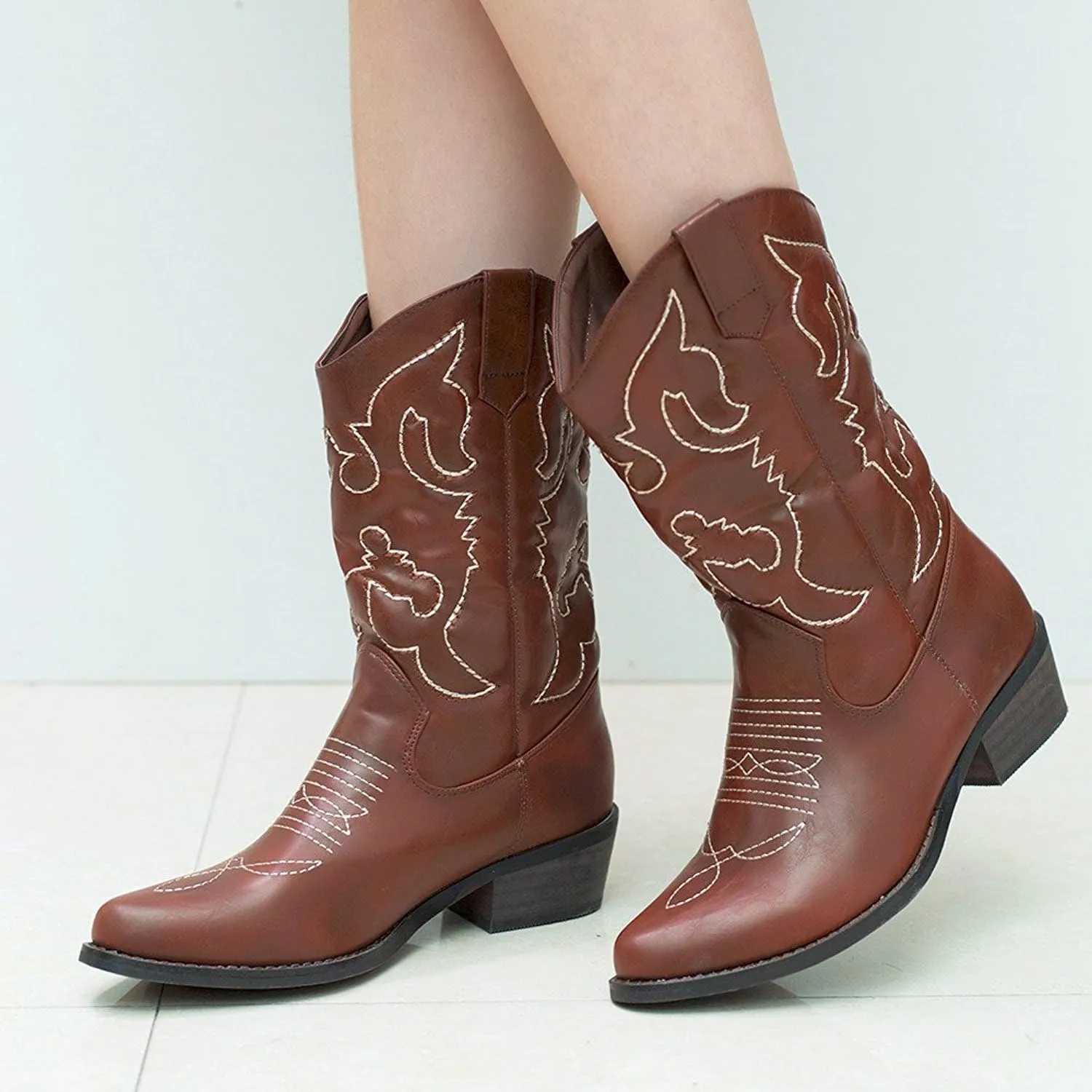SheSole Cowboy Boots for Women Wide Calf Cowgirl Boots Western Boots Pointed Toe