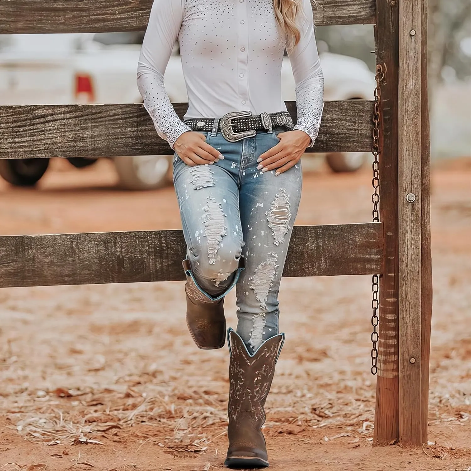SheSole Wide Width Cowboy Boots for Women Square Toe Cowgirl Boots Wide Calf