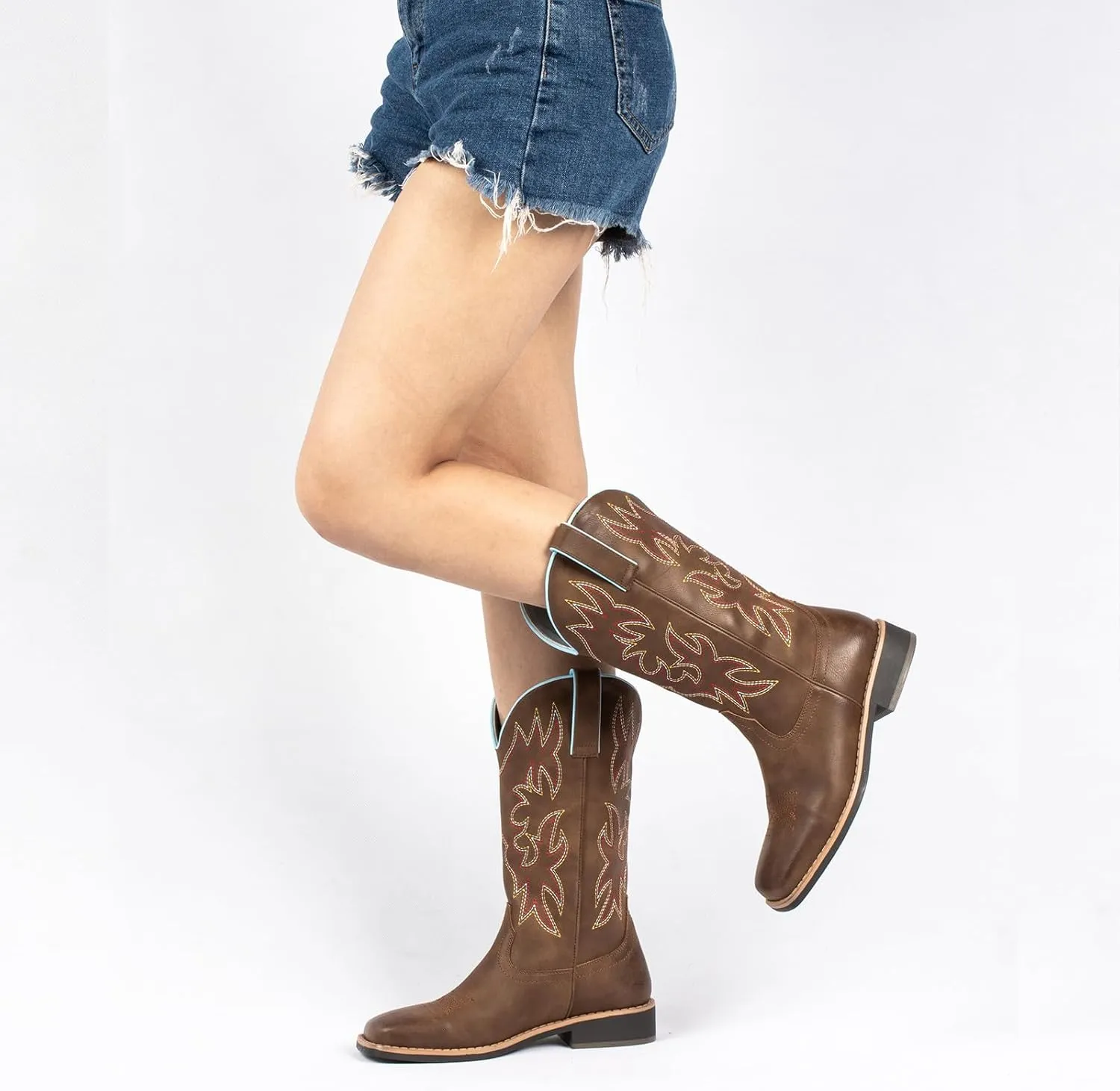 SheSole Wide Width Cowboy Boots for Women Square Toe Cowgirl Boots Wide Calf