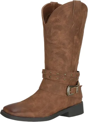 SheSole Women's Cowgirl Boots with Buckles Wide Mid Calf Western Cowboy Boots Square Toe