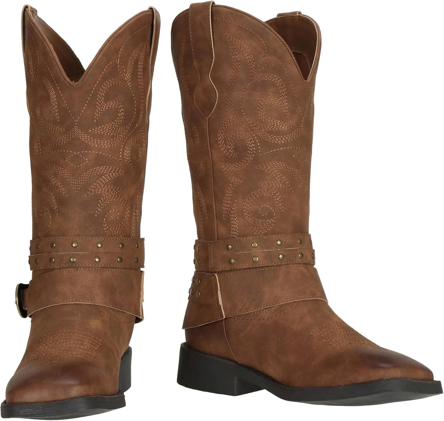 SheSole Women's Cowgirl Boots with Buckles Wide Mid Calf Western Cowboy Boots Square Toe