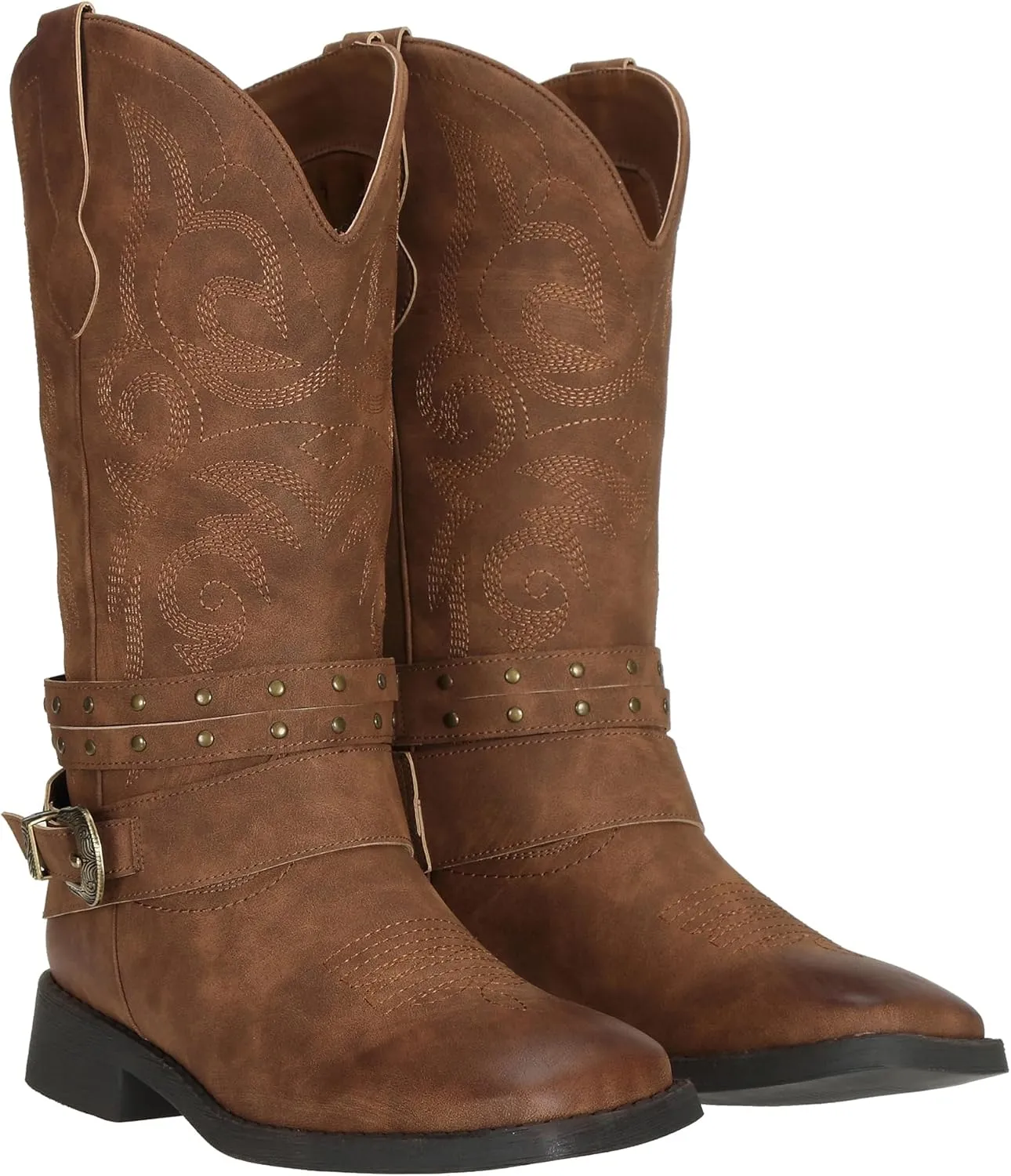 SheSole Women's Cowgirl Boots with Buckles Wide Mid Calf Western Cowboy Boots Square Toe