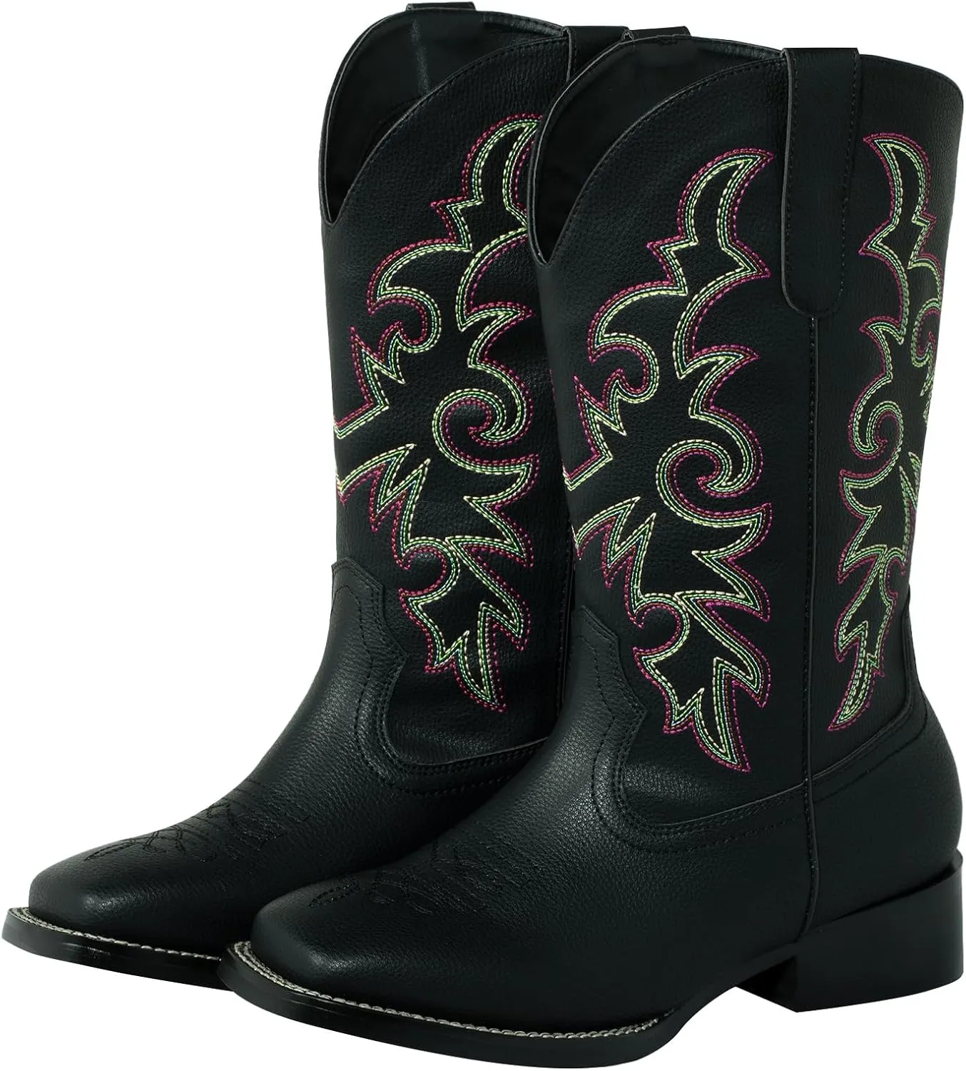 SheSole Women's Extra Wide Calf Cowboy Boots Square Toe – Pull-On Western Boots for Thick Calves, Stretch Comfort & Removable Insole, Classic Floral