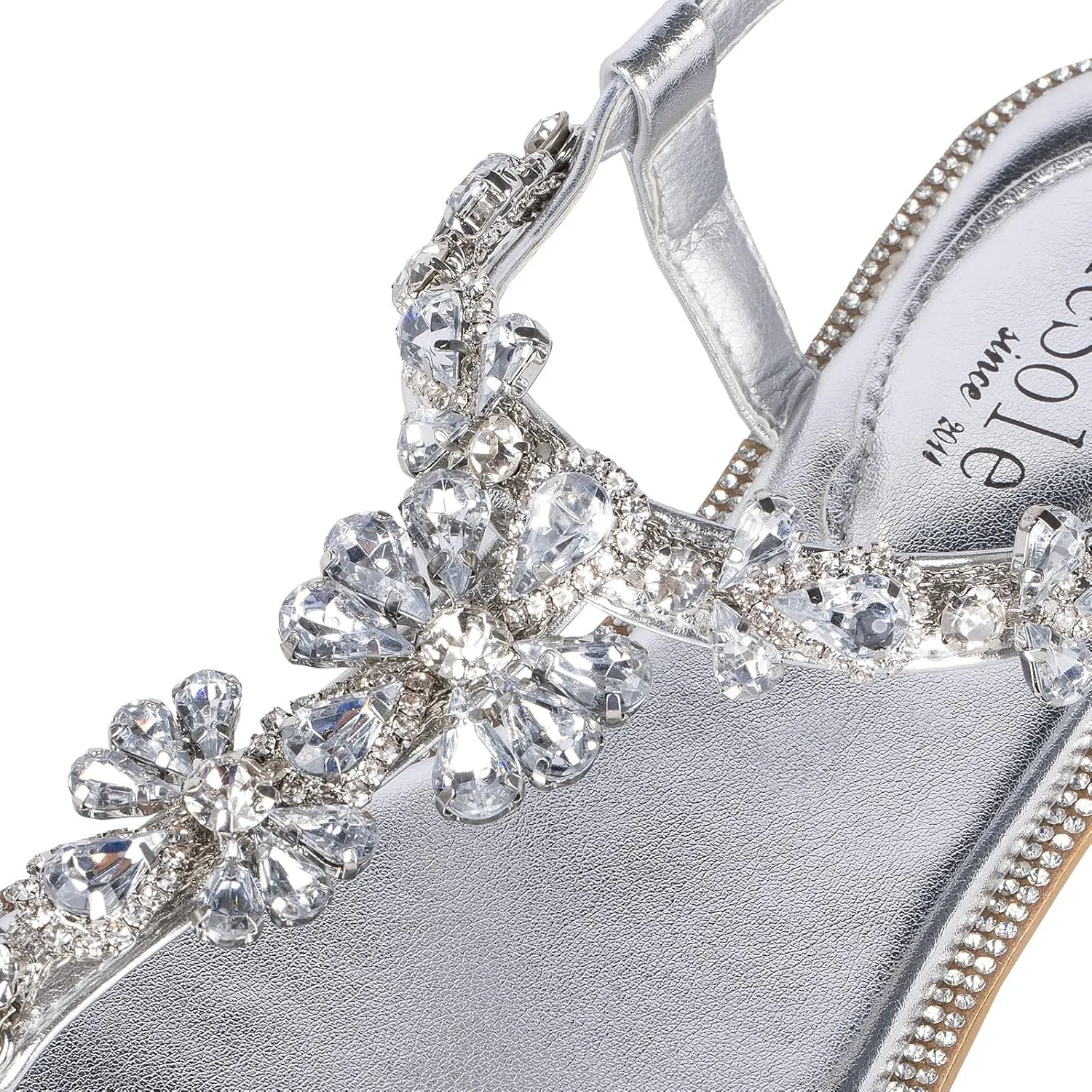 SheSole Women's Sparkly Rhinestone T-Strap Silver Flat Sandals Dressy Thong Beach Wedding Shoes