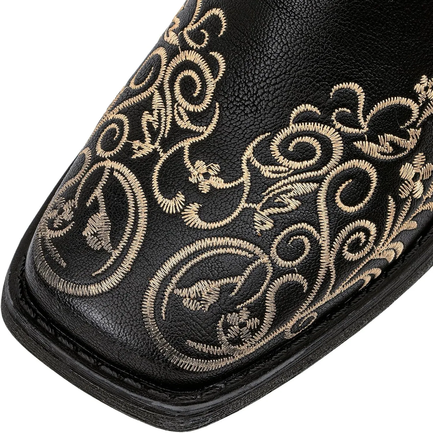 SheSole Women's Square Toe Cowboy Boots Floral Embroidered Cowgirl Western Boots Wide Calf