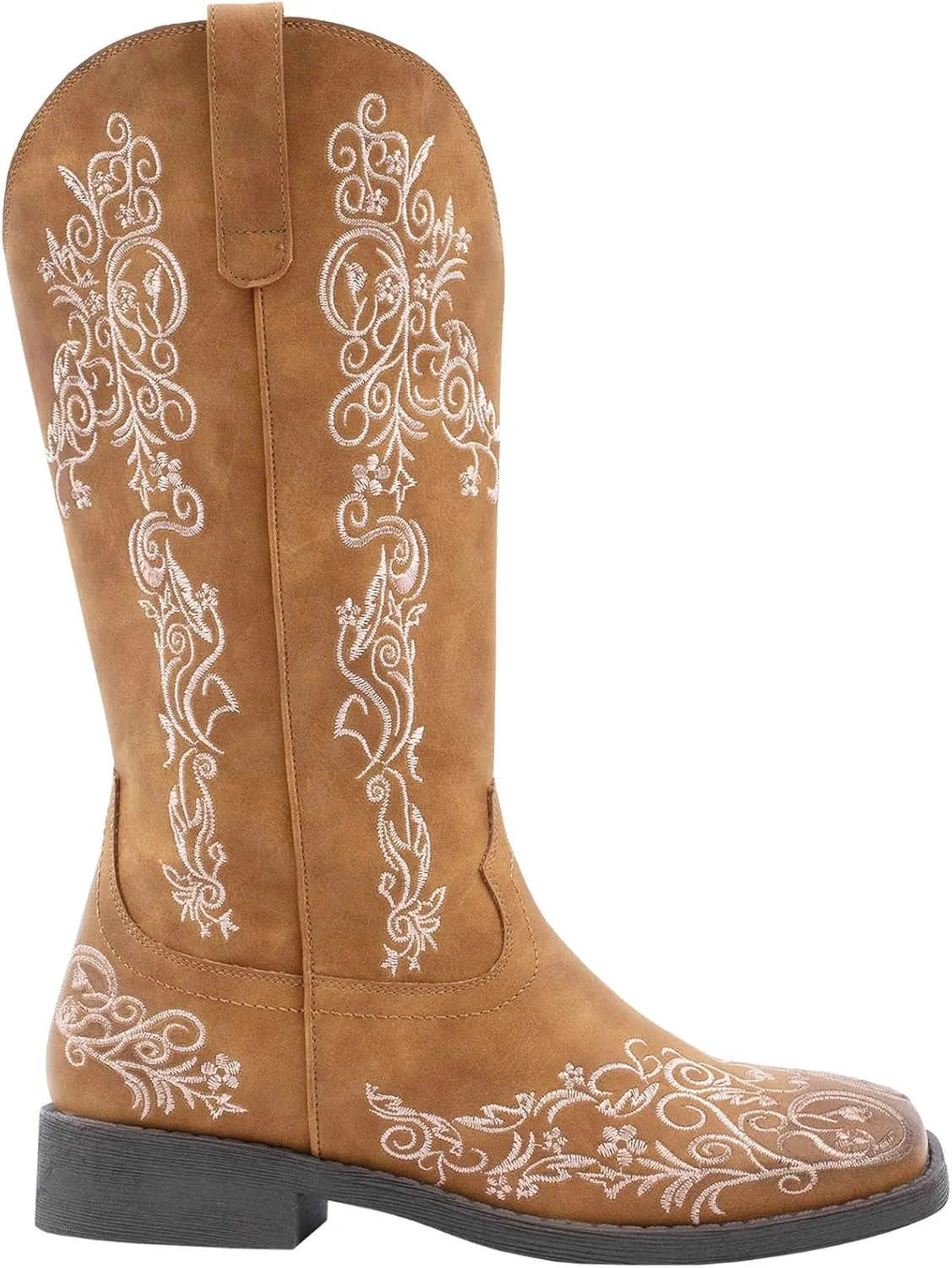 SheSole Women's Square Toe Cowboy Boots Floral Embroidered Cowgirl Western Boots Wide Calf