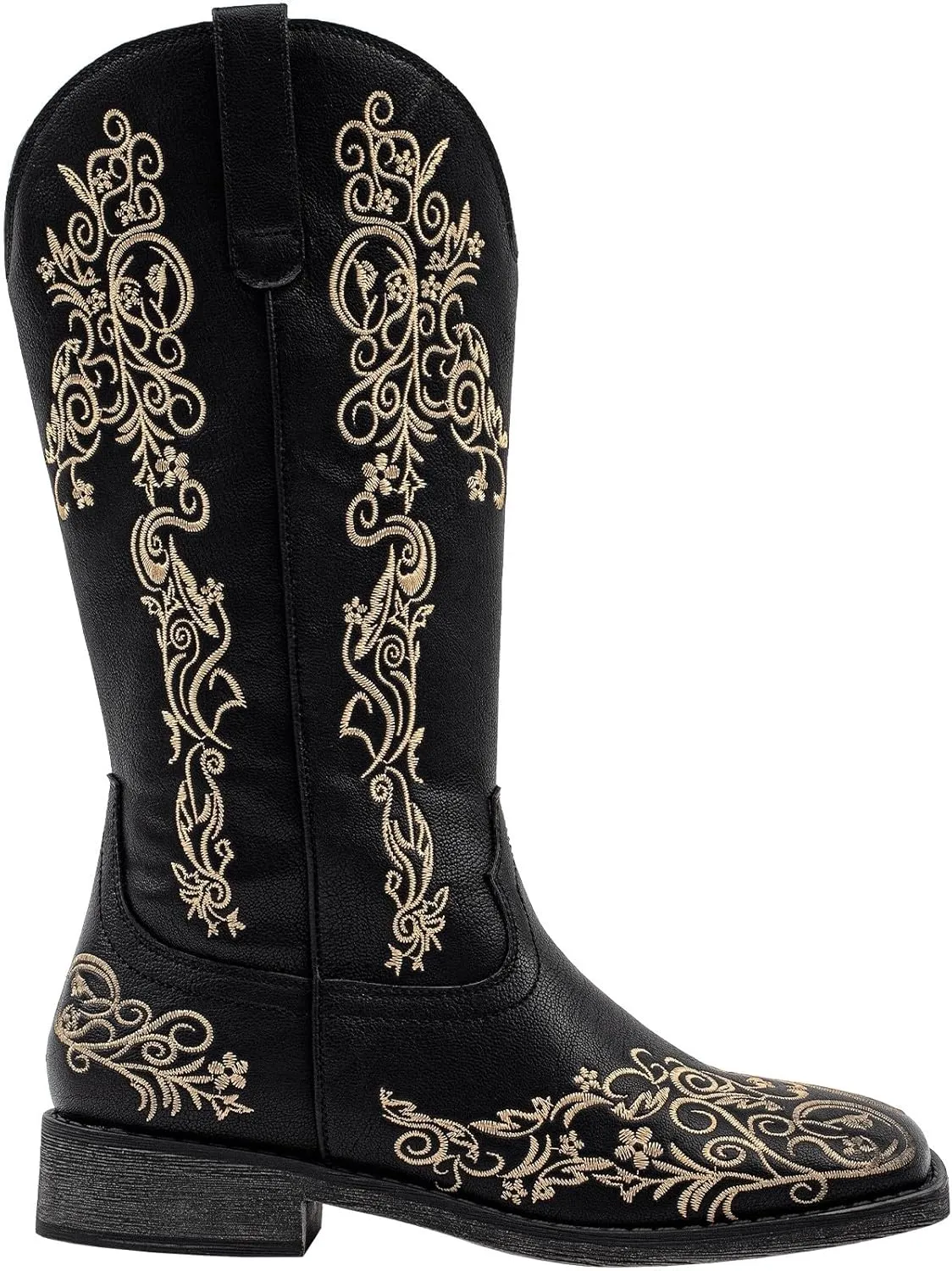 SheSole Women's Square Toe Cowboy Boots Floral Embroidered Cowgirl Western Boots Wide Calf