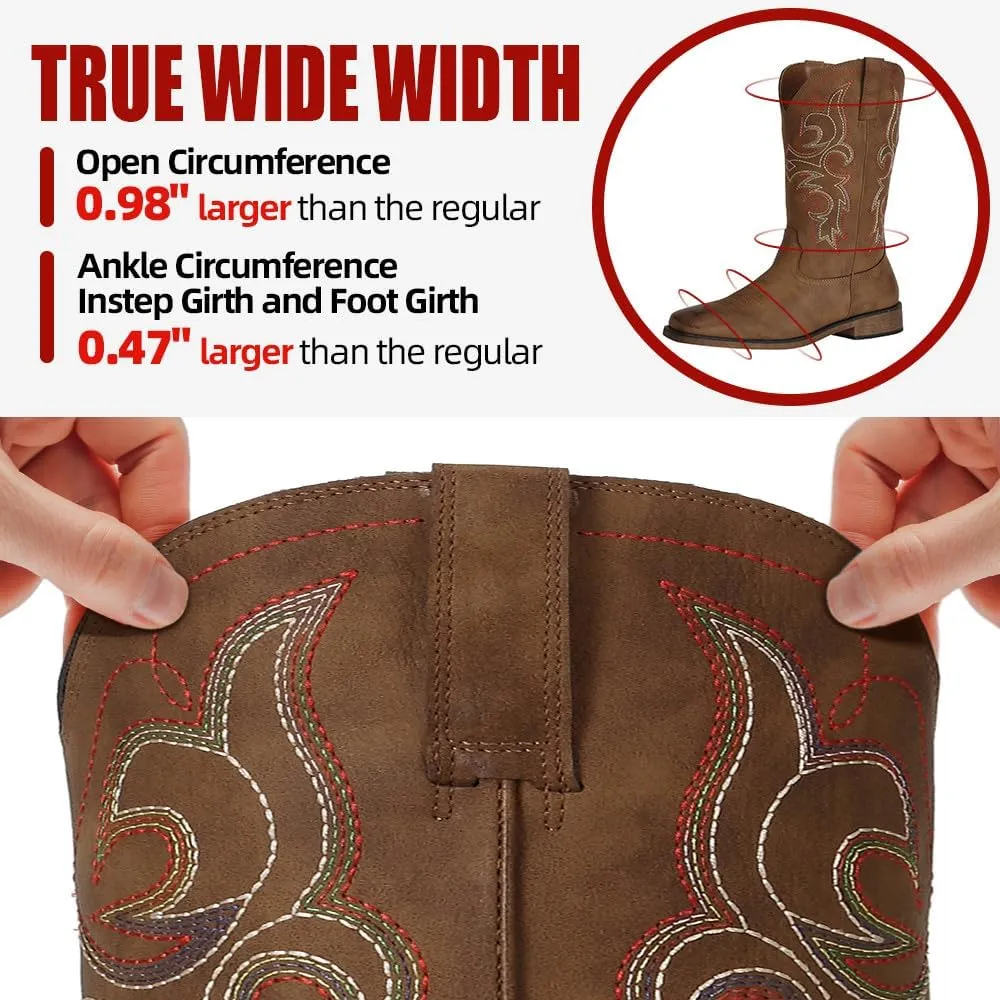 SheSole Women's Wide Width Cowboy Boots Square Toe Mid Calf Western Cowgirl Boots