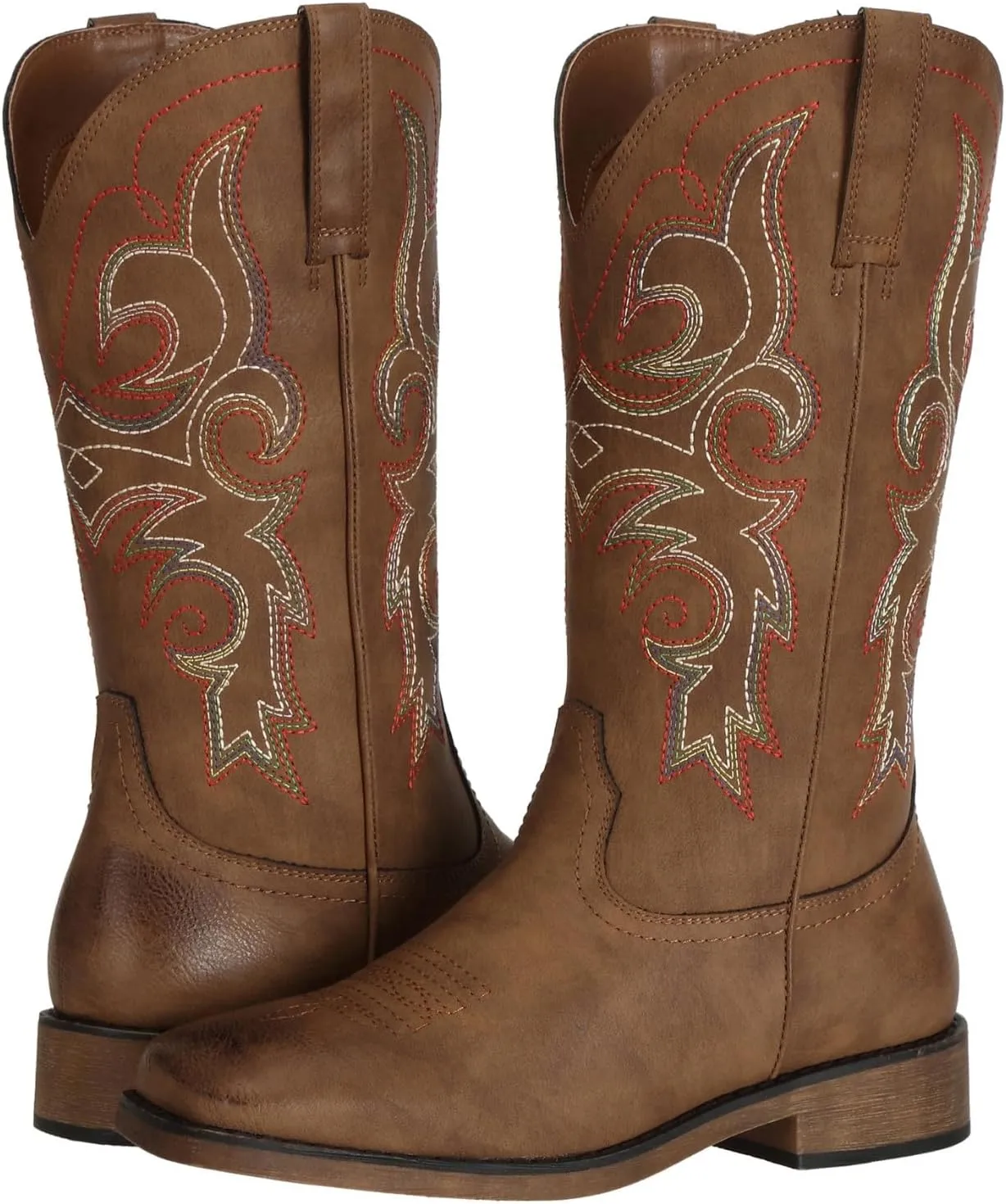 SheSole Women's Wide Width Cowboy Boots Square Toe Mid Calf Western Cowgirl Boots