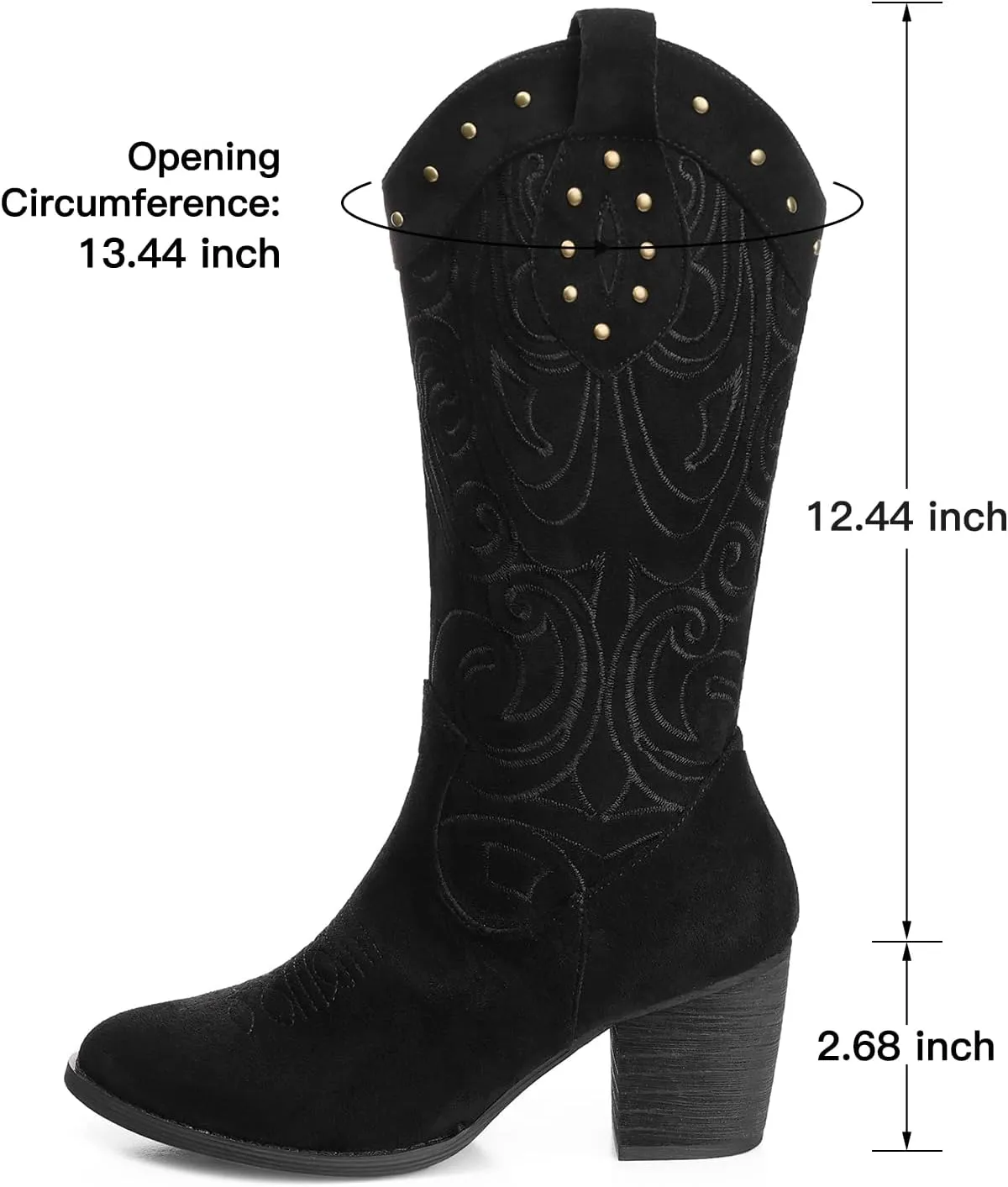 SHIBEVER Cowboy Cowgirl Boots for Women: Wide Calf Western Pointed Toe Chunky Heel Suede Embroidered Mid Calf Boot