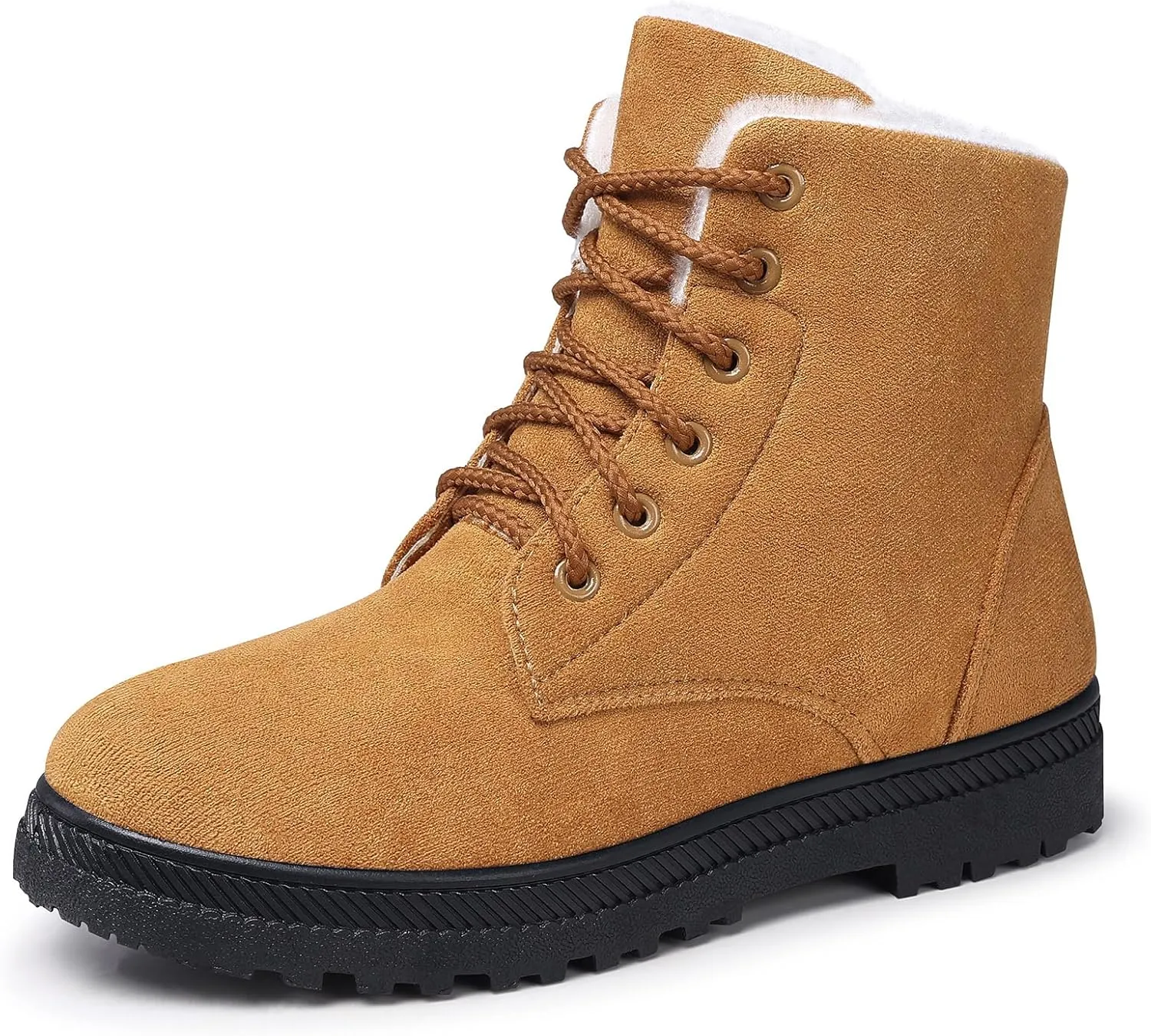SHIBEVER Winter Snow Boots for Women: Warm Fur Lined Ankle Boots Comfortable Suede Lace Up Booties Cute Flat Shoes