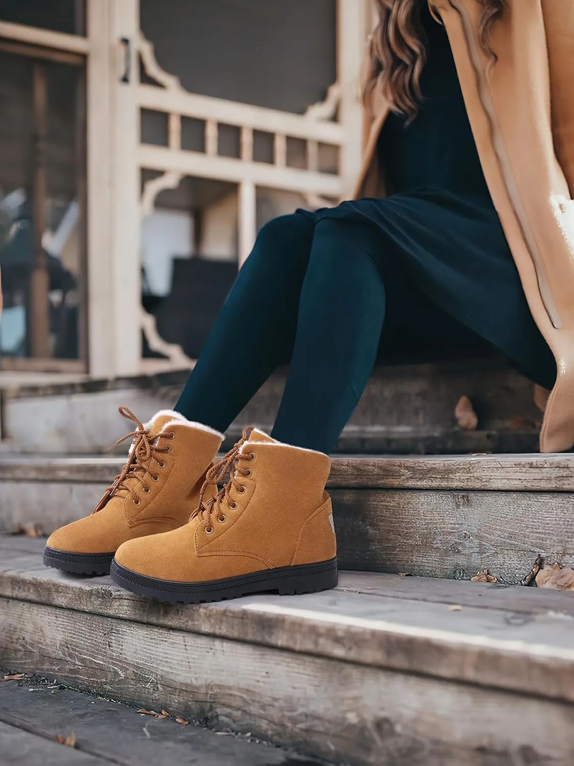 SHIBEVER Winter Snow Boots for Women: Warm Fur Lined Ankle Boots Comfortable Suede Lace Up Booties Cute Flat Shoes