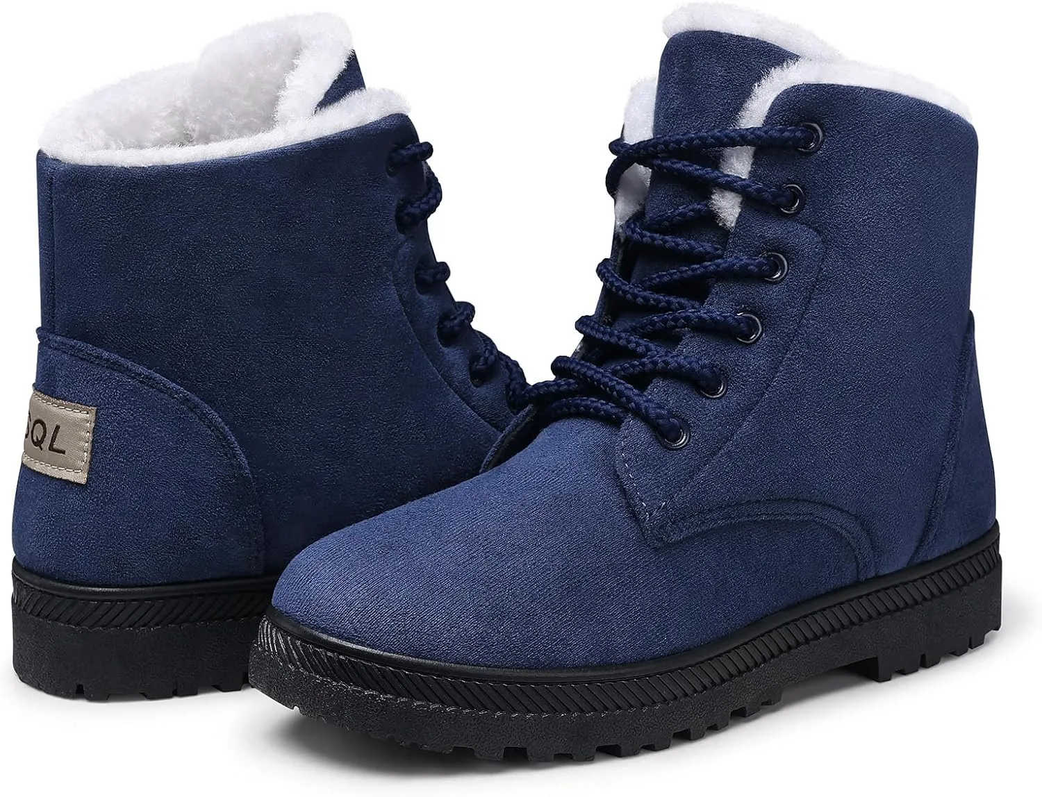 SHIBEVER Winter Snow Boots for Women: Warm Fur Lined Ankle Boots Comfortable Suede Lace Up Booties Cute Flat Shoes