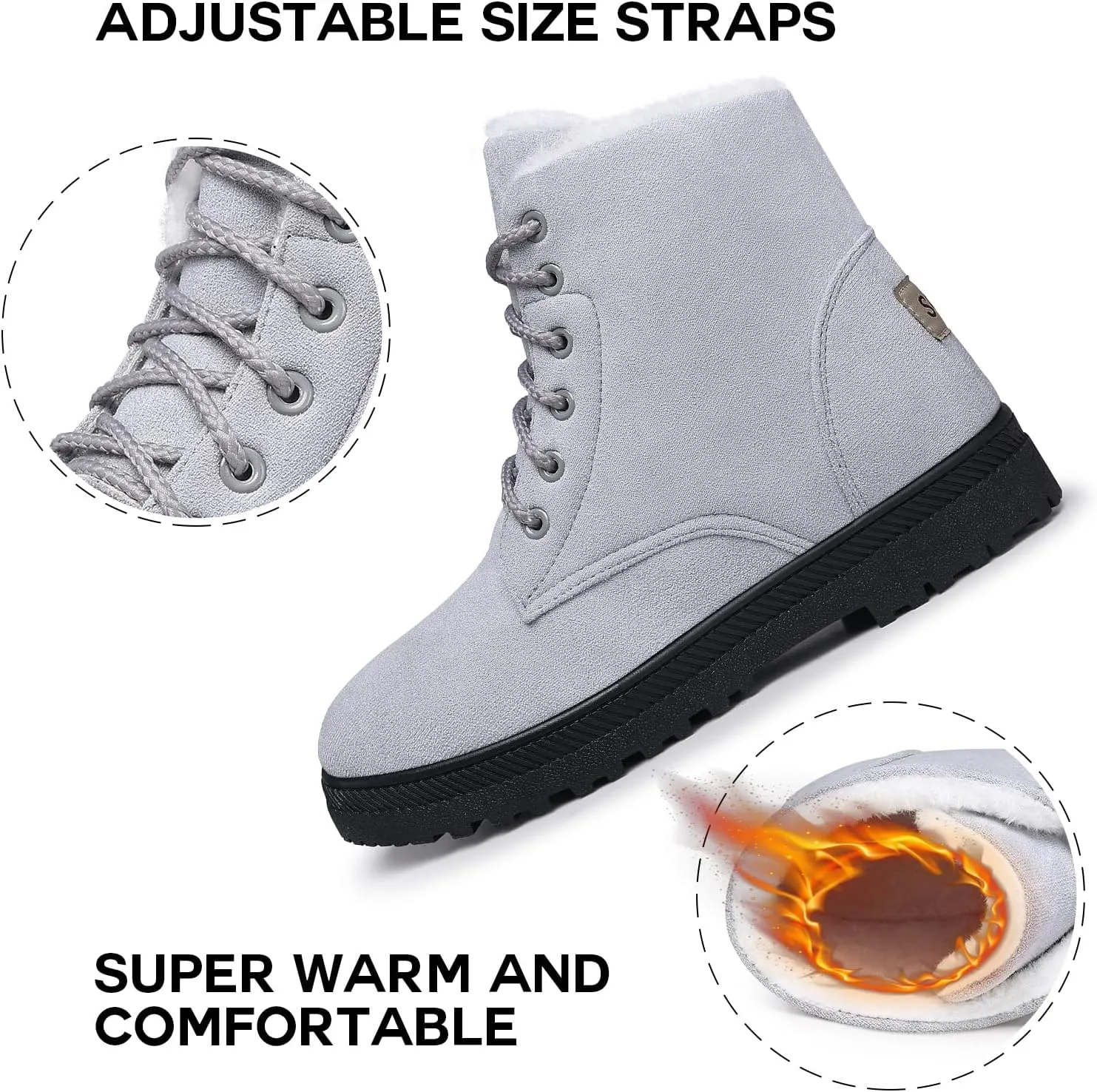 SHIBEVER Winter Snow Boots for Women: Warm Fur Lined Ankle Boots Comfortable Suede Lace Up Booties Cute Flat Shoes