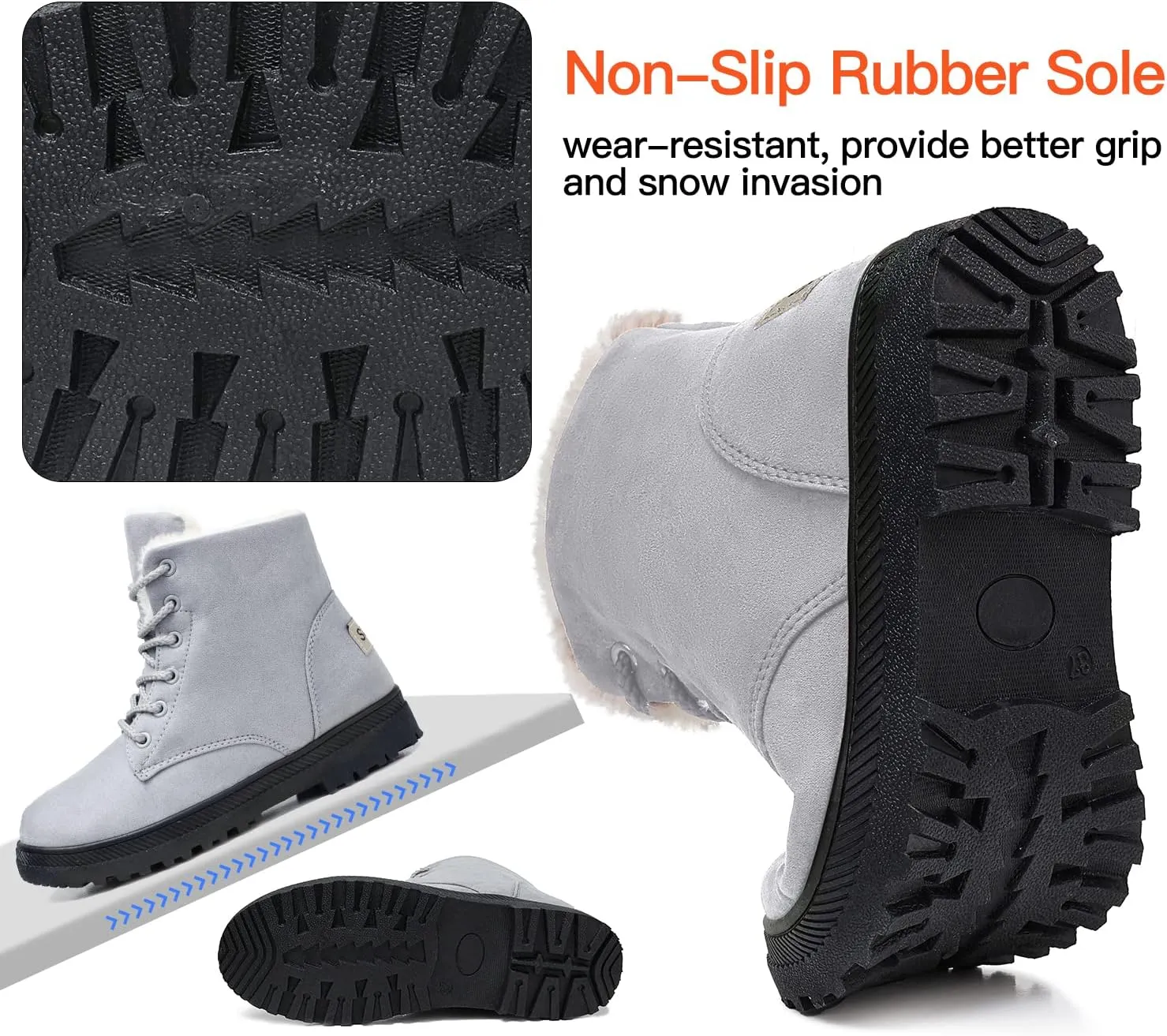 SHIBEVER Winter Snow Boots for Women: Warm Fur Lined Ankle Boots Comfortable Suede Lace Up Booties Cute Flat Shoes