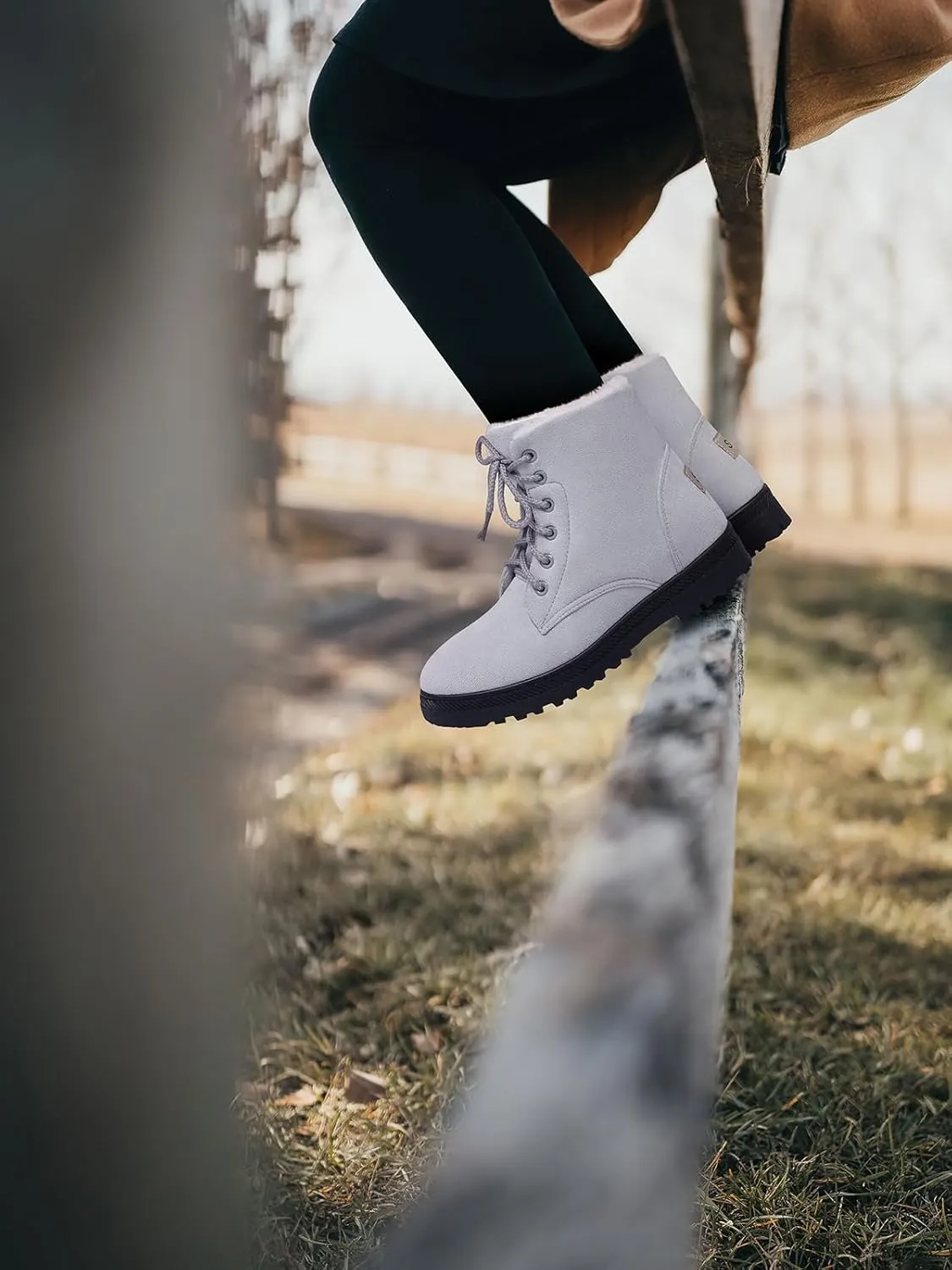SHIBEVER Winter Snow Boots for Women: Warm Fur Lined Ankle Boots Comfortable Suede Lace Up Booties Cute Flat Shoes