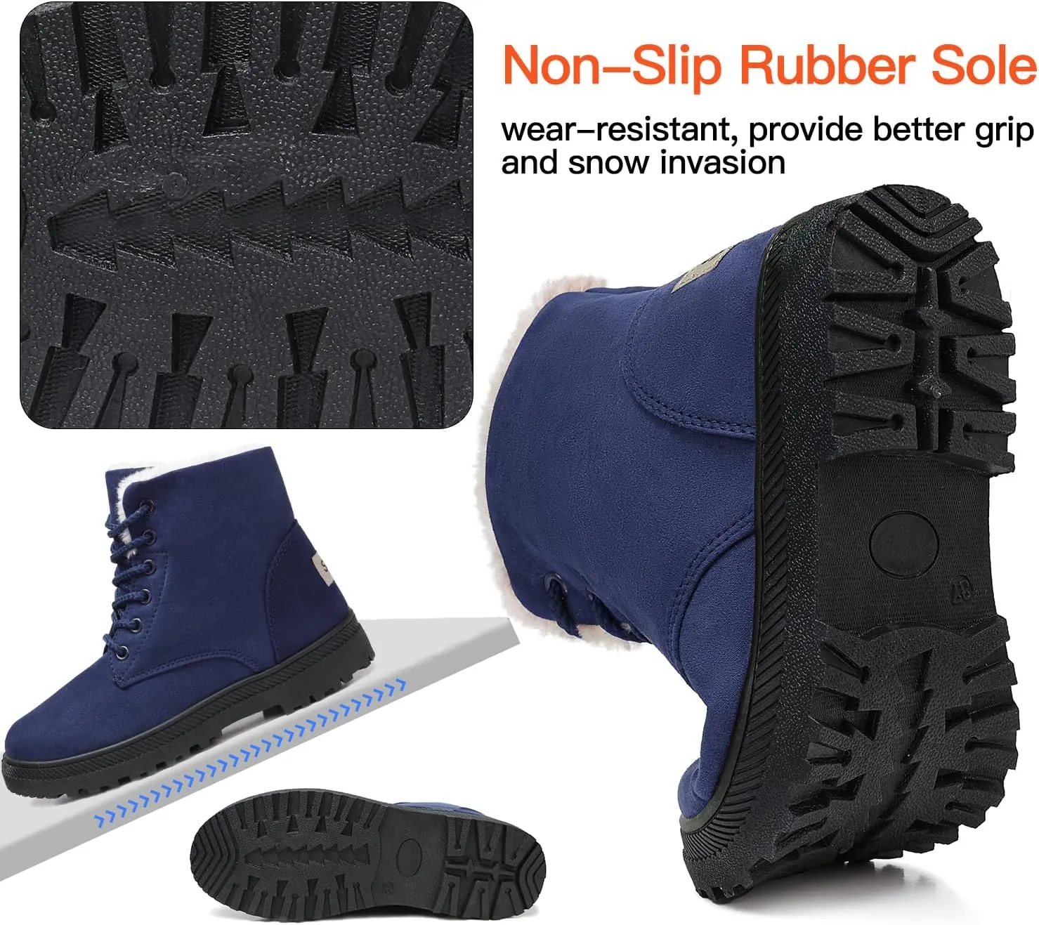 SHIBEVER Winter Snow Boots for Women: Warm Fur Lined Ankle Boots Comfortable Suede Lace Up Booties Cute Flat Shoes