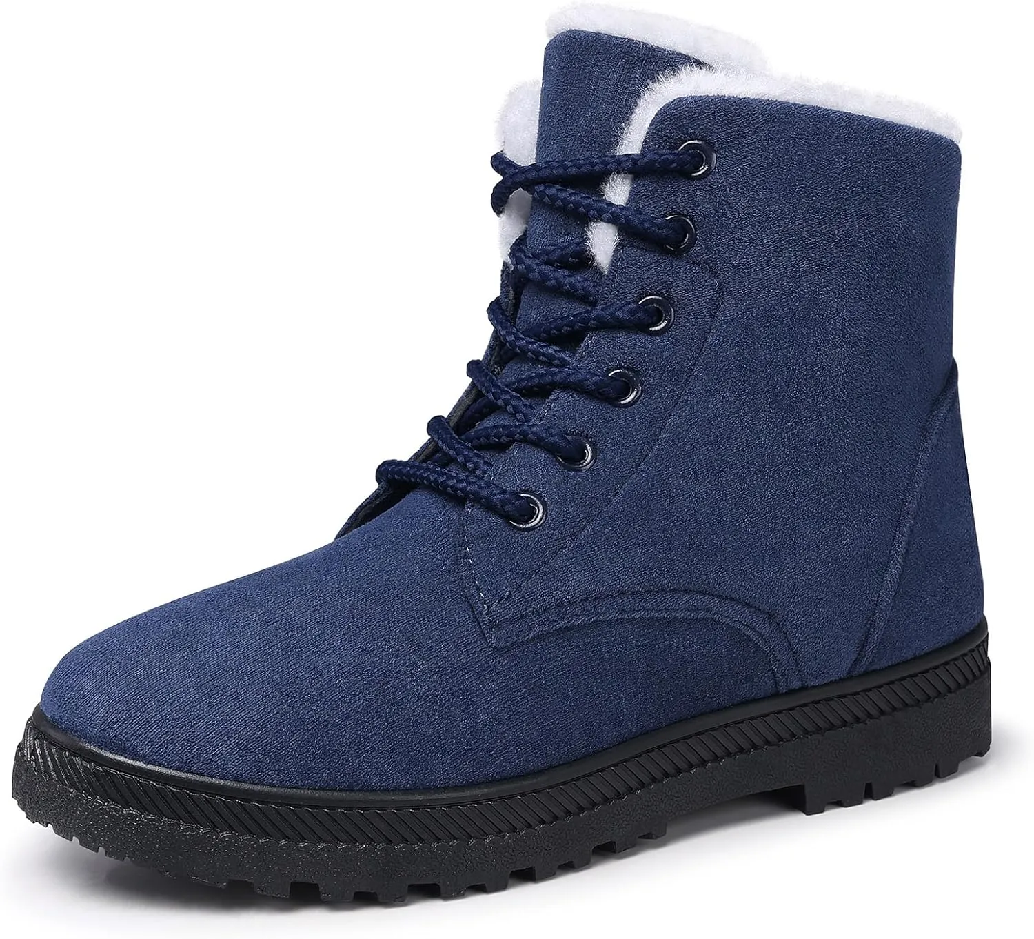SHIBEVER Winter Snow Boots for Women: Warm Fur Lined Ankle Boots Comfortable Suede Lace Up Booties Cute Flat Shoes