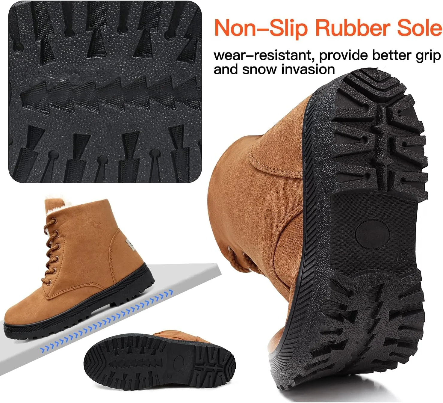 SHIBEVER Winter Snow Boots for Women: Warm Fur Lined Ankle Boots Comfortable Suede Lace Up Booties Cute Flat Shoes