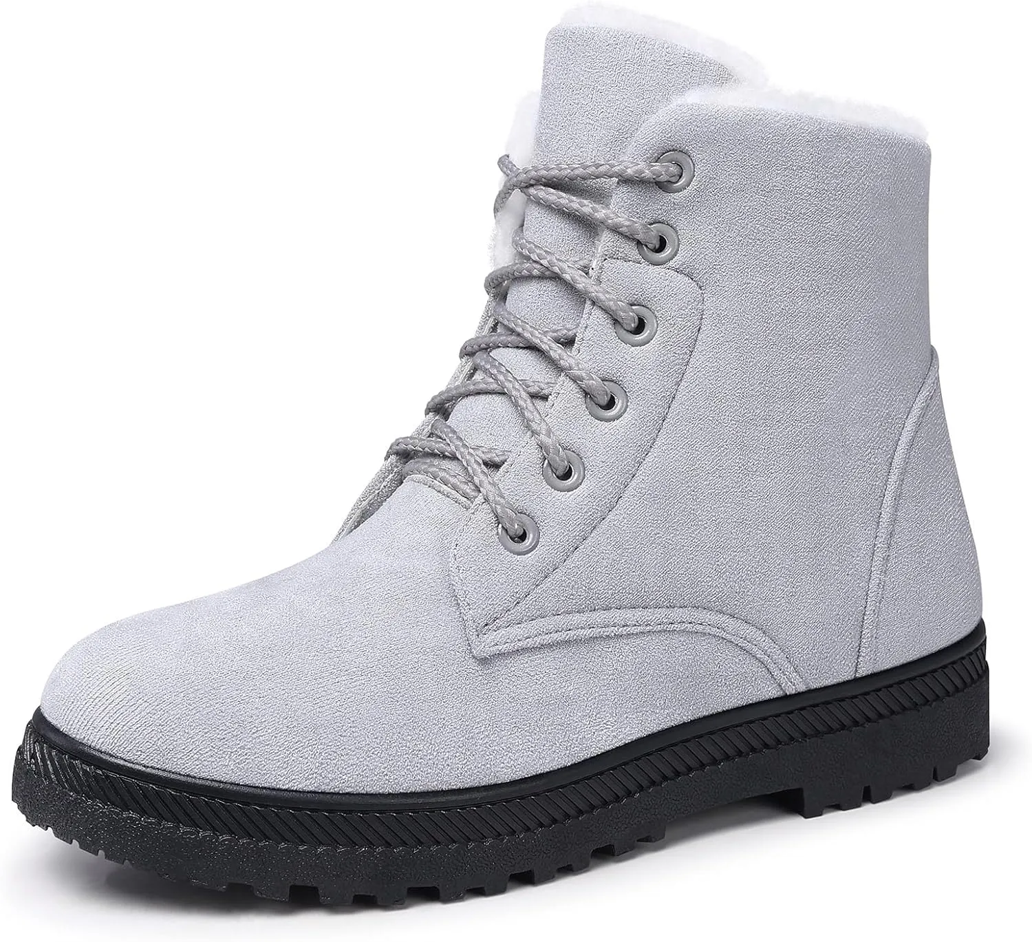 SHIBEVER Winter Snow Boots for Women: Warm Fur Lined Ankle Boots Comfortable Suede Lace Up Booties Cute Flat Shoes