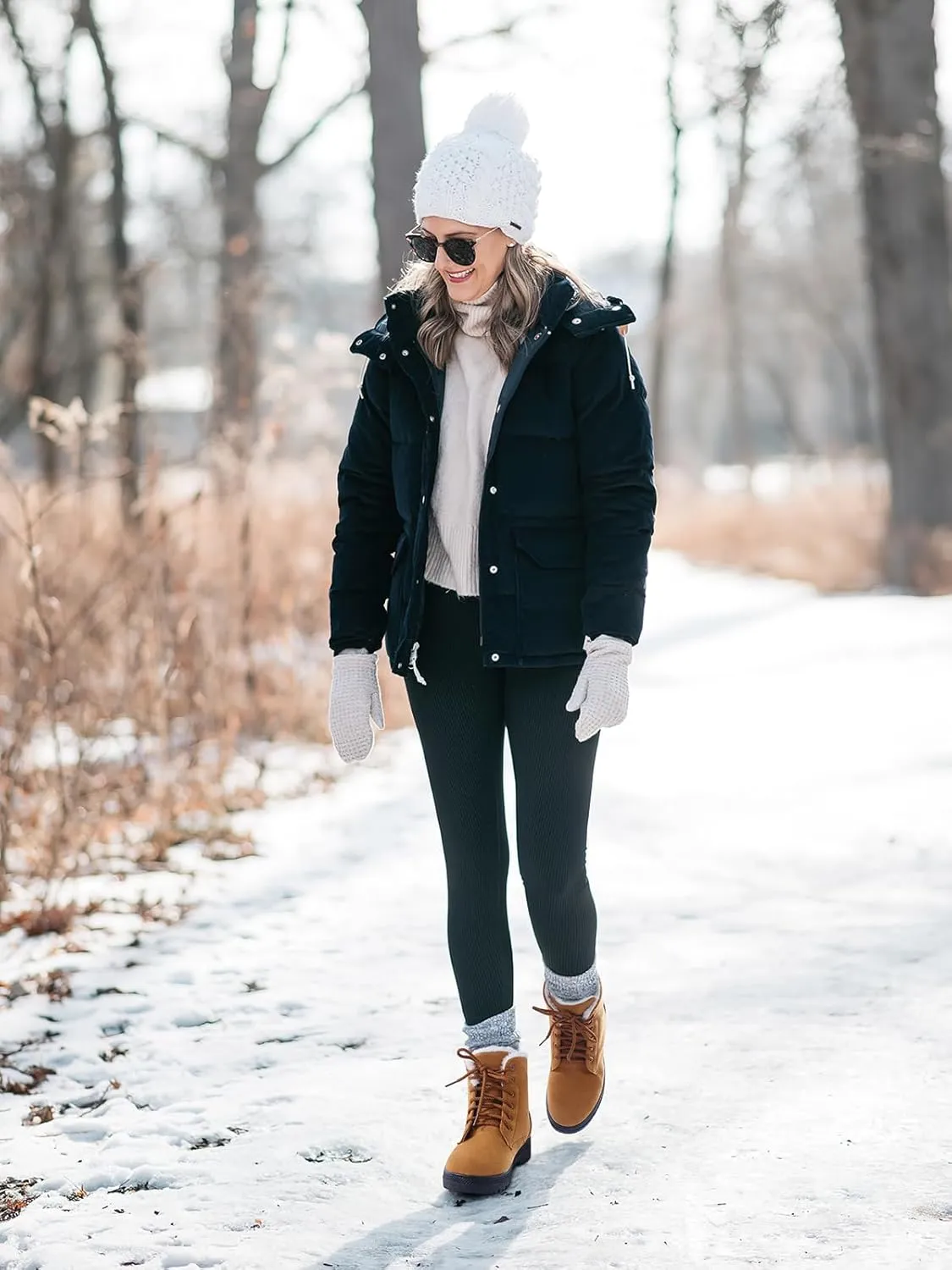 SHIBEVER Winter Snow Boots for Women: Warm Fur Lined Ankle Boots Comfortable Suede Lace Up Booties Cute Flat Shoes