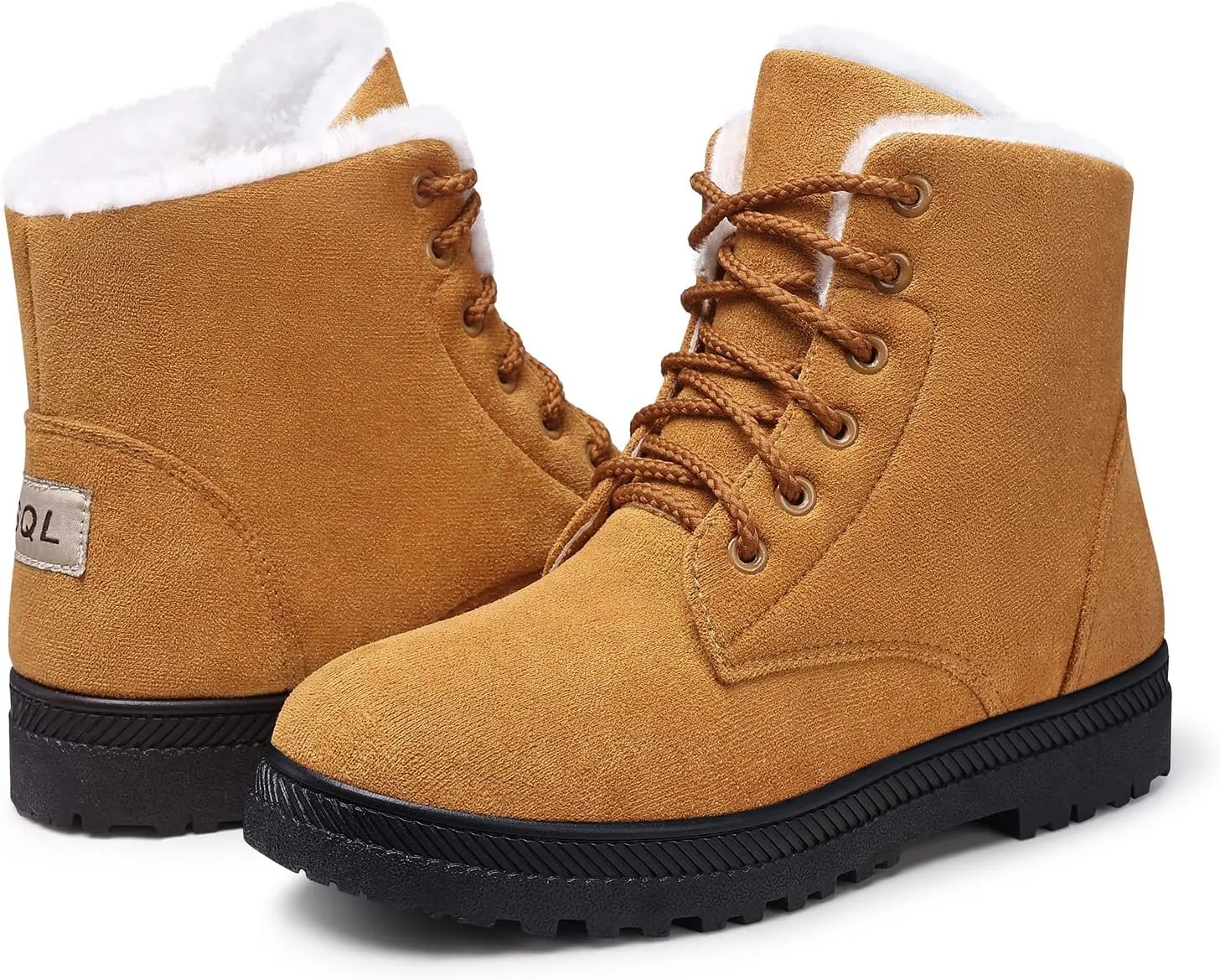 SHIBEVER Winter Snow Boots for Women: Warm Fur Lined Ankle Boots Comfortable Suede Lace Up Booties Cute Flat Shoes