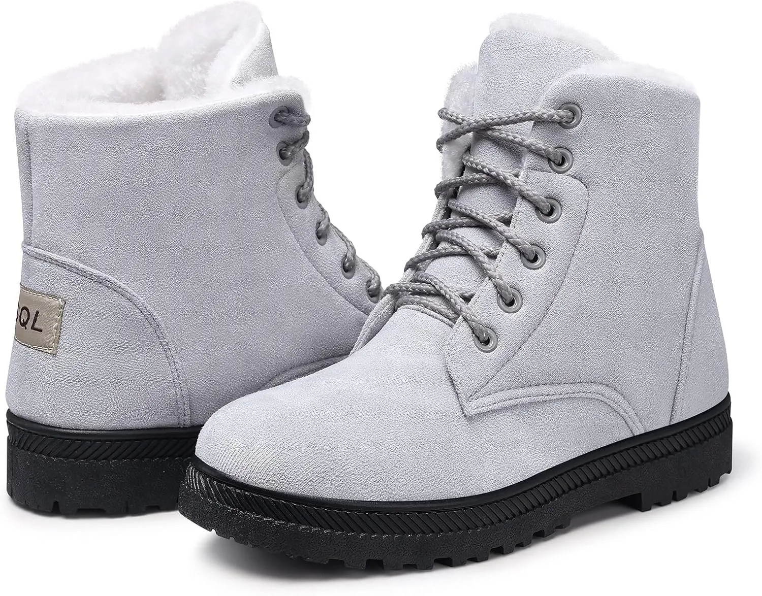 SHIBEVER Winter Snow Boots for Women: Warm Fur Lined Ankle Boots Comfortable Suede Lace Up Booties Cute Flat Shoes