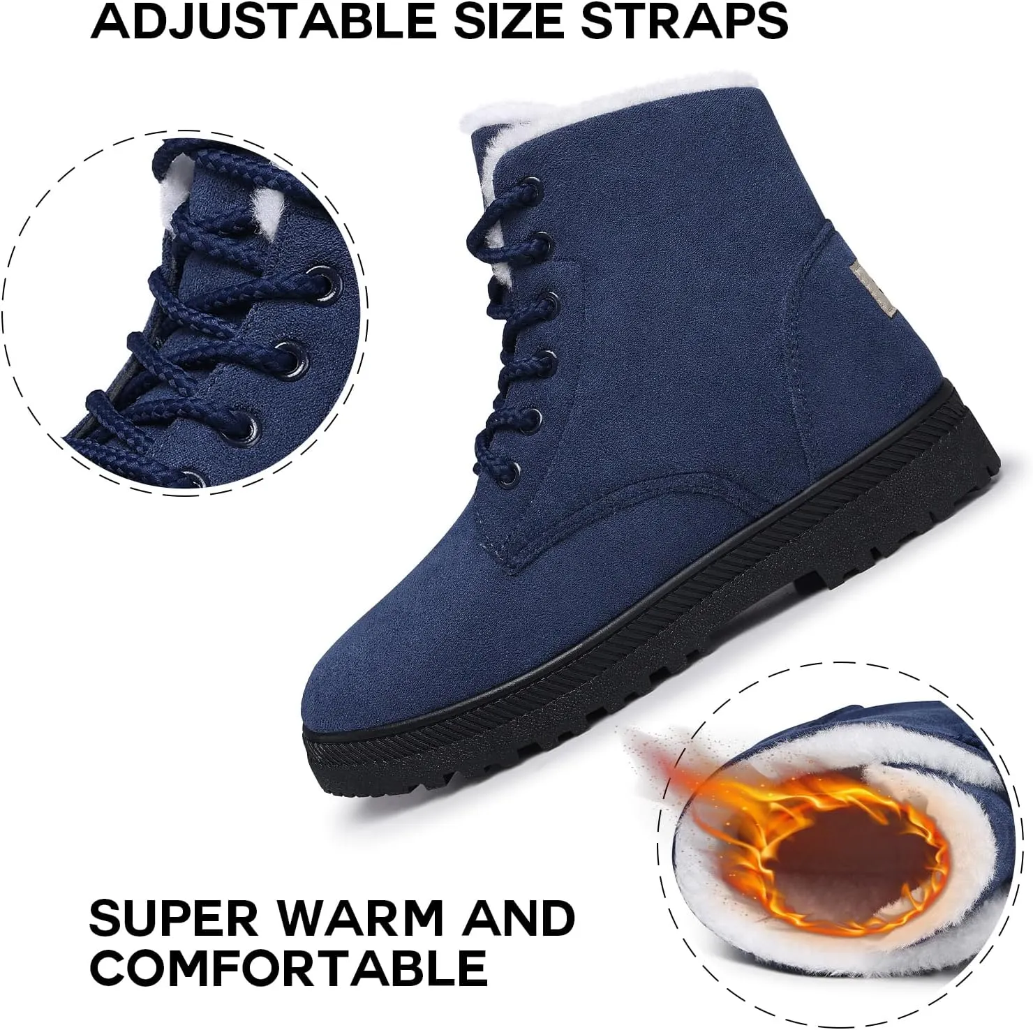 SHIBEVER Winter Snow Boots for Women: Warm Fur Lined Ankle Boots Comfortable Suede Lace Up Booties Cute Flat Shoes