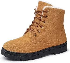 SHIBEVER Winter Snow Boots for Women: Warm Fur Lined Ankle Boots Comfortable Suede Lace Up Booties Cute Flat Shoes