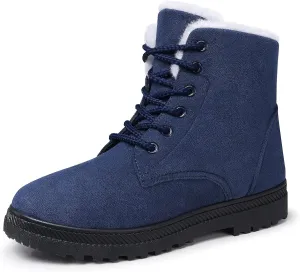 SHIBEVER Winter Snow Boots for Women: Warm Fur Lined Ankle Boots Comfortable Suede Lace Up Booties Cute Flat Shoes