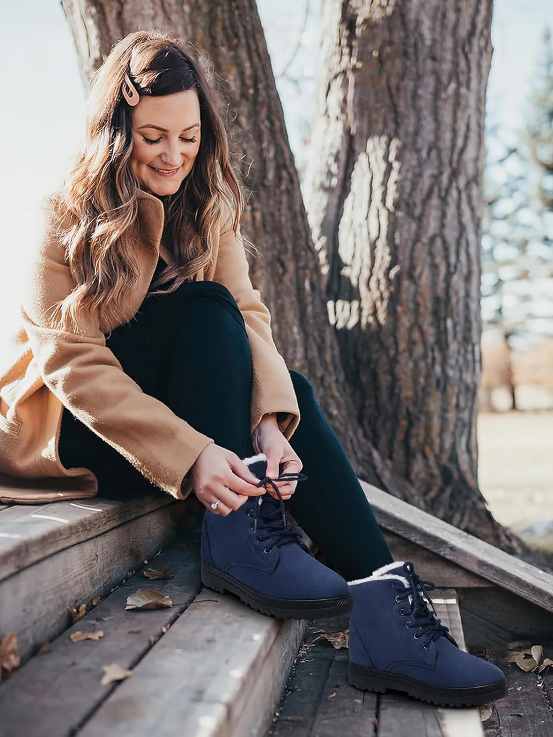 SHIBEVER Winter Snow Boots for Women: Warm Fur Lined Ankle Boots Comfortable Suede Lace Up Booties Cute Flat Shoes