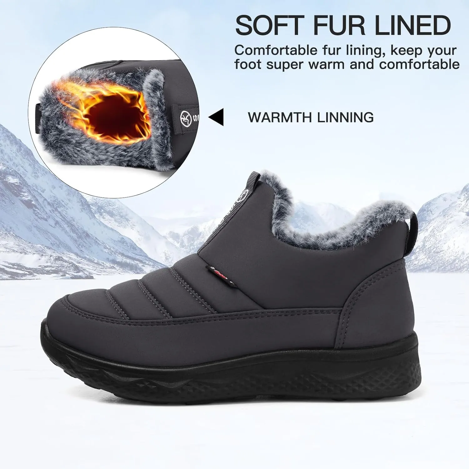 SHIBEVER Womens Winter Snow Boots: Women Ankle Booties Warm Fur Lined Waterproof Insulated Slip On Outdoor Shoes