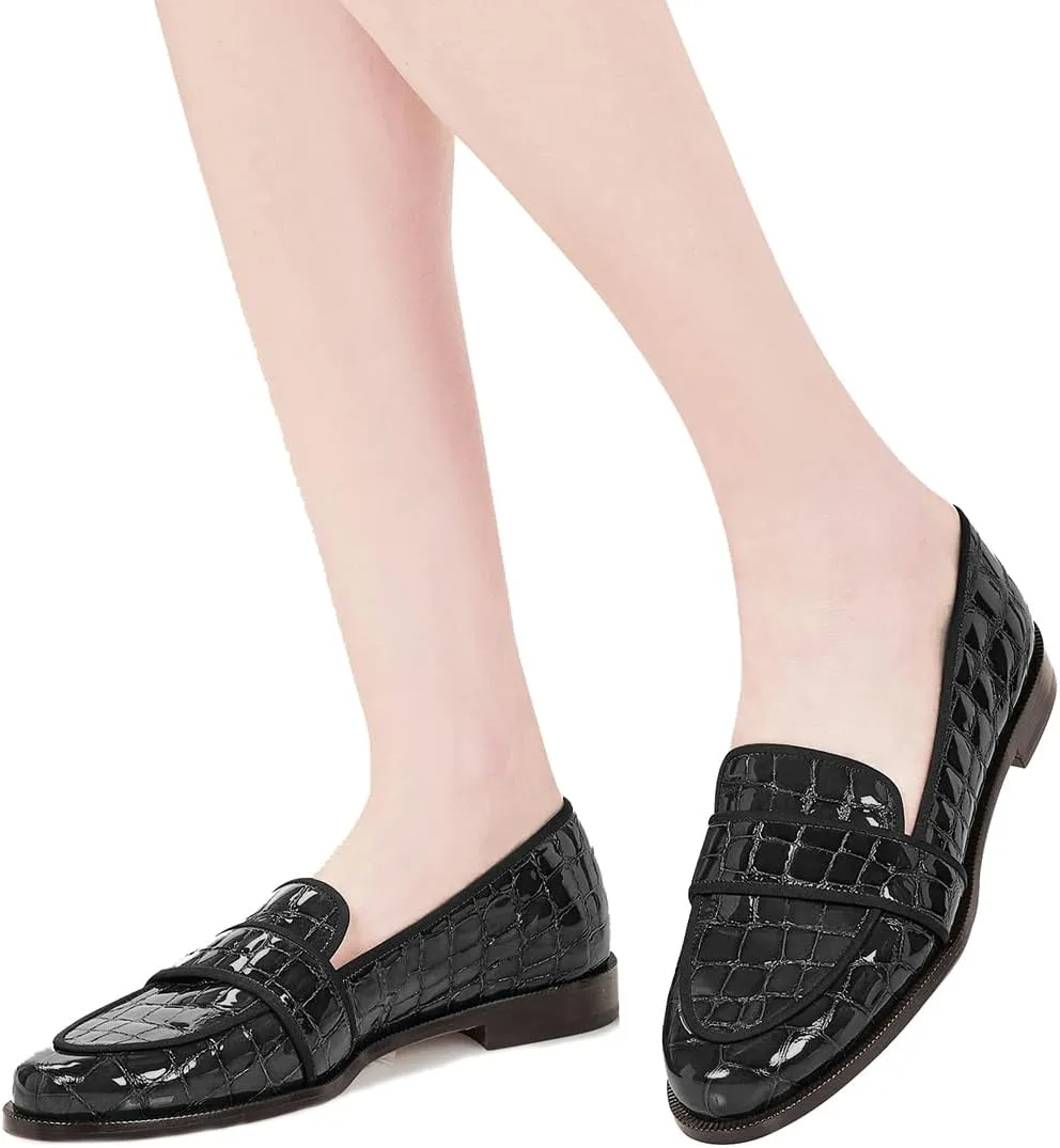SHODENSE Women Round Toe Loafers Flats Velvet Slip On Dress Shoes Comfortable Casual 1 inch Flat Heel Penny Loafers Suede Office Ladies Work Walking Flat Shoes Drive Elegant 4-11 M US