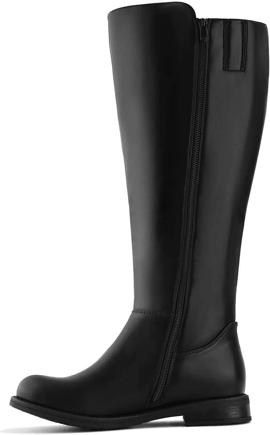 Shoe'N Tale Wide Calf Knee High Boots for Women Flat Low Heel Width Stretchy Round Toe with Side Zipper Fall and Winter Fashion Comfortable