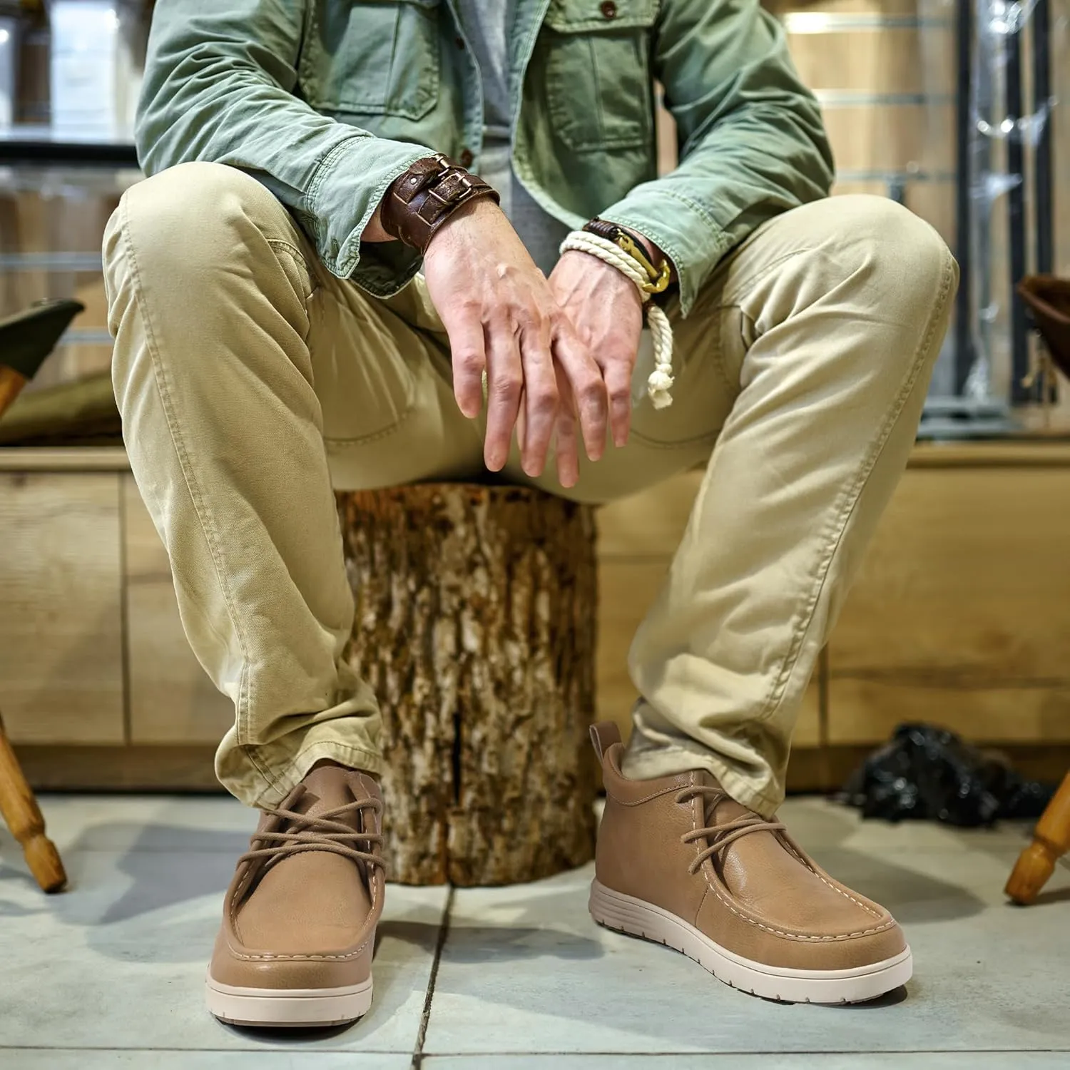 shoeslocker Mens Wide Shoes Casual Chukka Boots Slip-on Loafers Shoes Lace Up Ankle Work Boot
