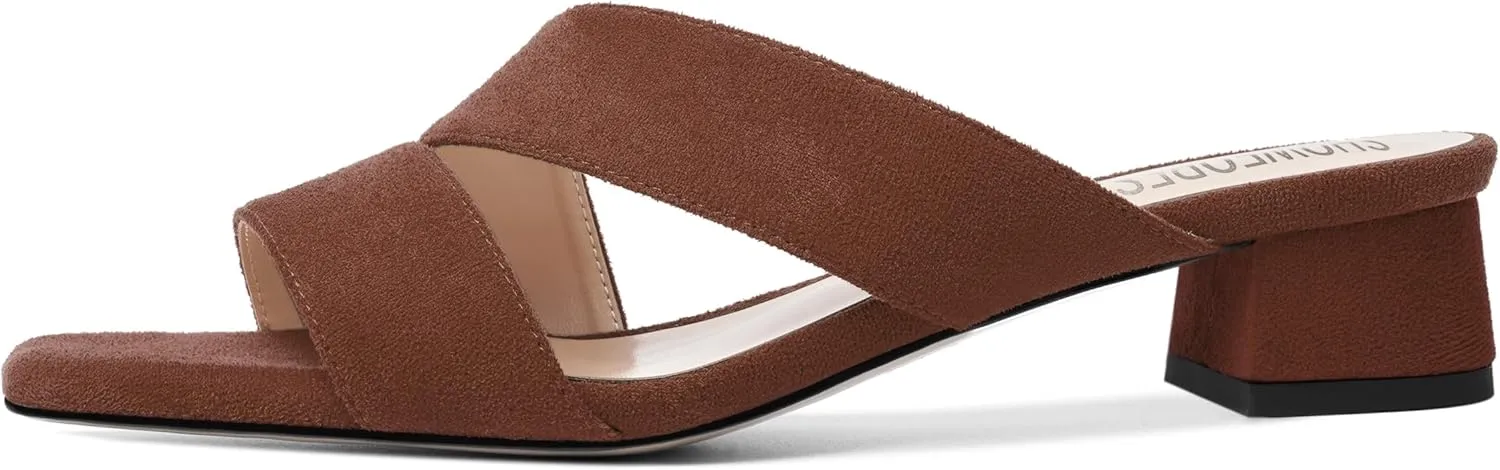 SHOWFOREST Womens Home Square Toe Solid Fashion Slip On Suede Chunky Low Heel Sandals 1.5 Inch