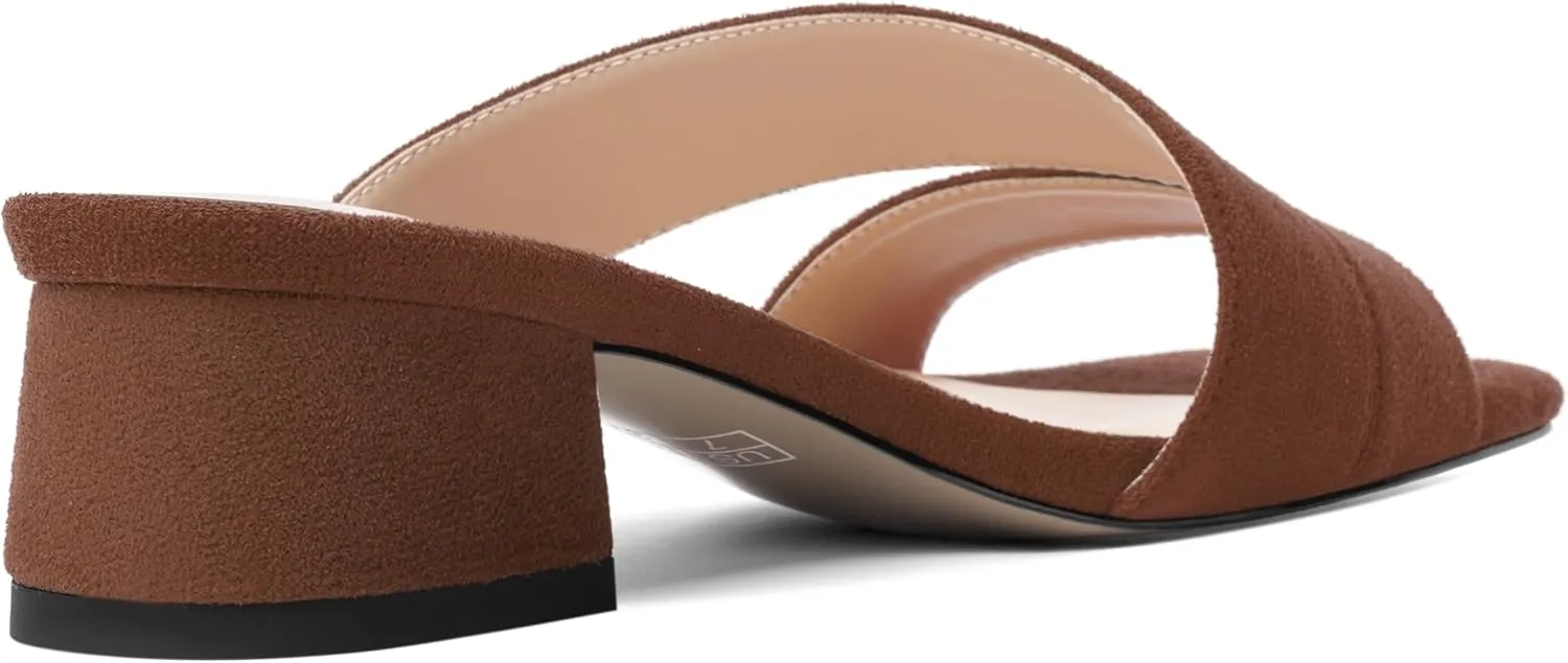 SHOWFOREST Womens Home Square Toe Solid Fashion Slip On Suede Chunky Low Heel Sandals 1.5 Inch