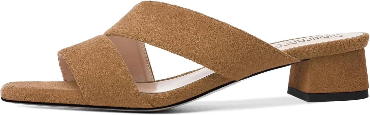 SHOWFOREST Womens Home Square Toe Solid Fashion Slip On Suede Chunky Low Heel Sandals 1.5 Inch