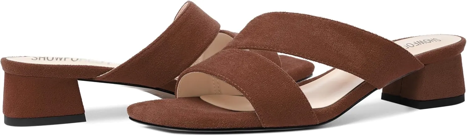 SHOWFOREST Womens Home Square Toe Solid Fashion Slip On Suede Chunky Low Heel Sandals 1.5 Inch