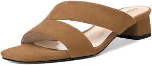 SHOWFOREST Womens Home Square Toe Solid Fashion Slip On Suede Chunky Low Heel Sandals 1.5 Inch